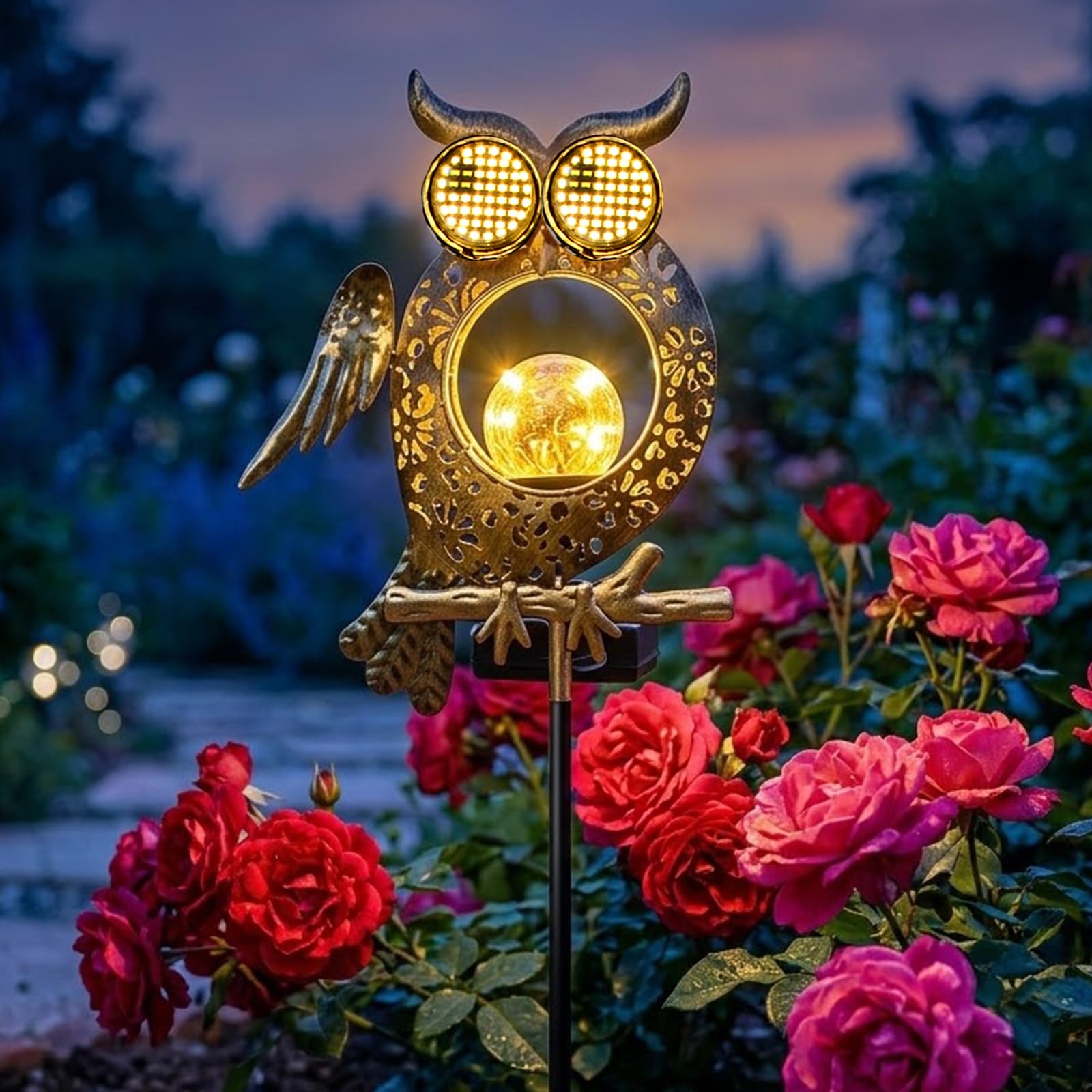 GEYUEYA Home Solar Owl Light Outdoor Waterproof, Animated Owl Solar Lantern with Blinking & Moving LED Eyes, Garden Decor Solar 