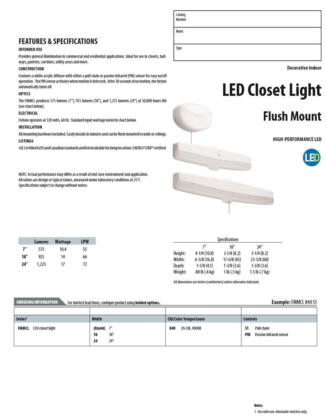 Lithonia Lighting Fmmcl 24 840 S1 M4 Led Flush Mount Closet Light With Pull Chain, White, 24''