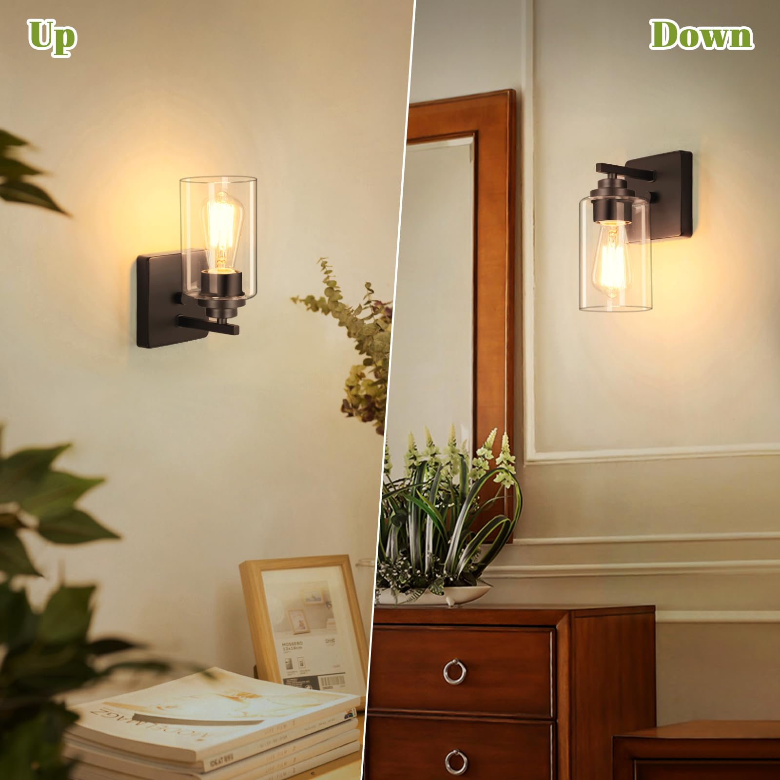 VerRon 2-Light Wall Sconces, Oil-Rubbed Bronze Modern Vanity Lighting, Clear Glass Shade, Farmhouse Style for Bathroom & Living Room