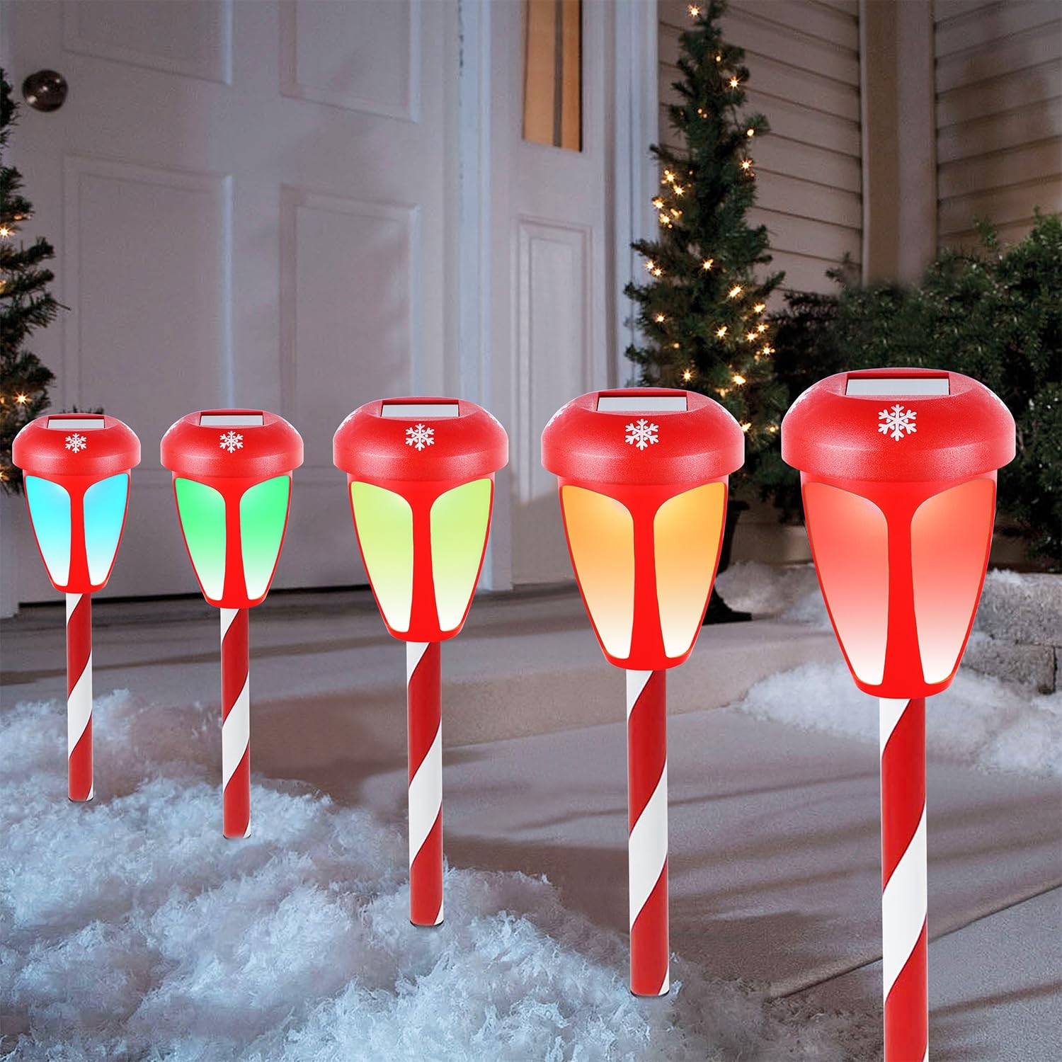 Dynaming 10 Pack Solar Christmas Path Lights, Outdoor Solar Powered Color Changing Xmas Garden Pathway Markers, Auto On/Off Cand