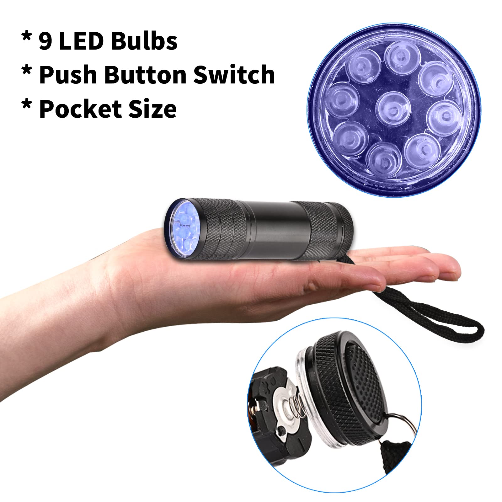 Yikosam 5 Pcs Uv Black Light Flashlights Bulk, 9 Led 395-400Nm Mini Blacklight Handheld Portable Torch Pet Urine Detector For Be