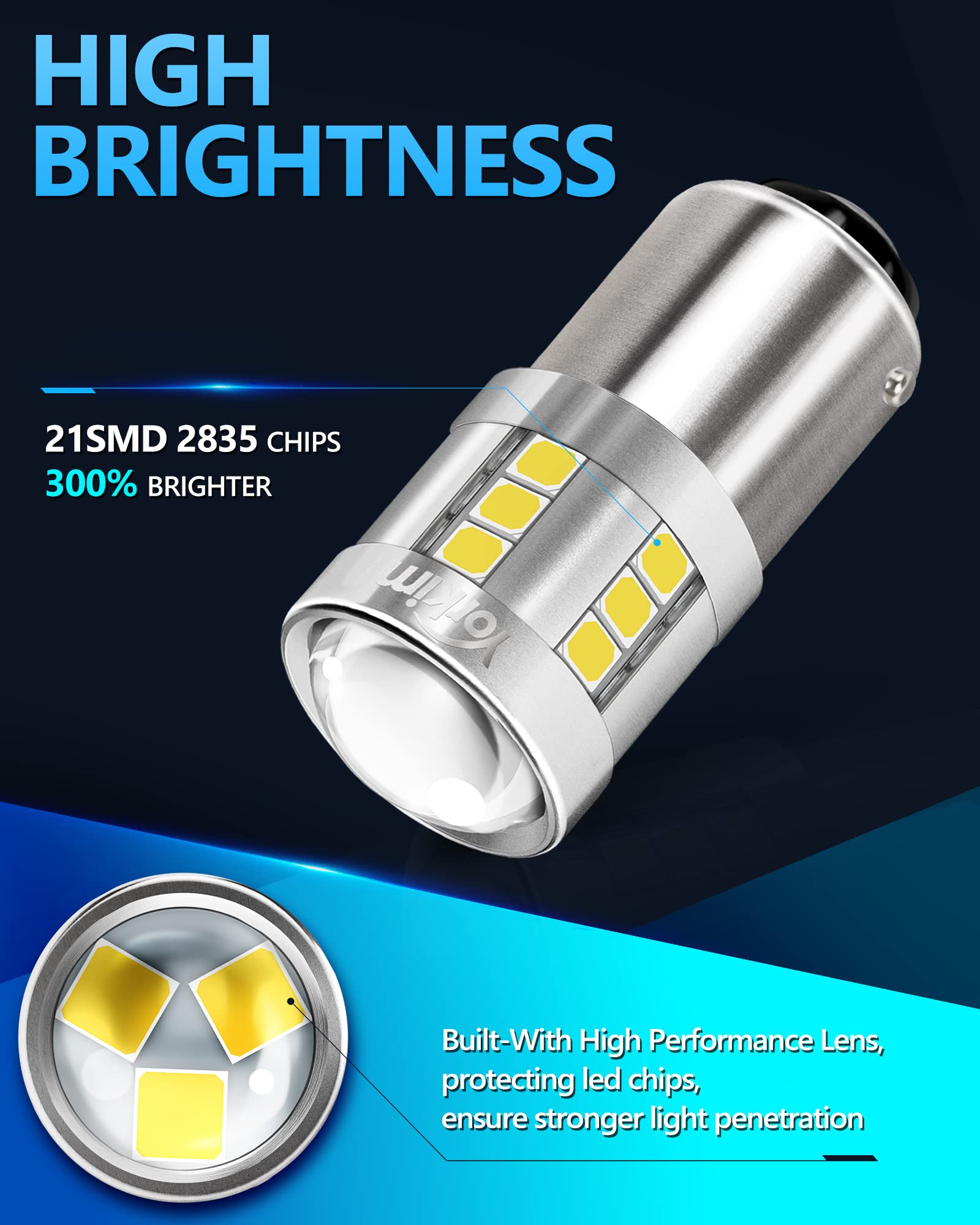 Yorkim 1157 LED Bulb, 3000 Lumens, Aluminum, Pack of 2, White, Model 1157-3214, 2357 LED Replacement for Car Lights