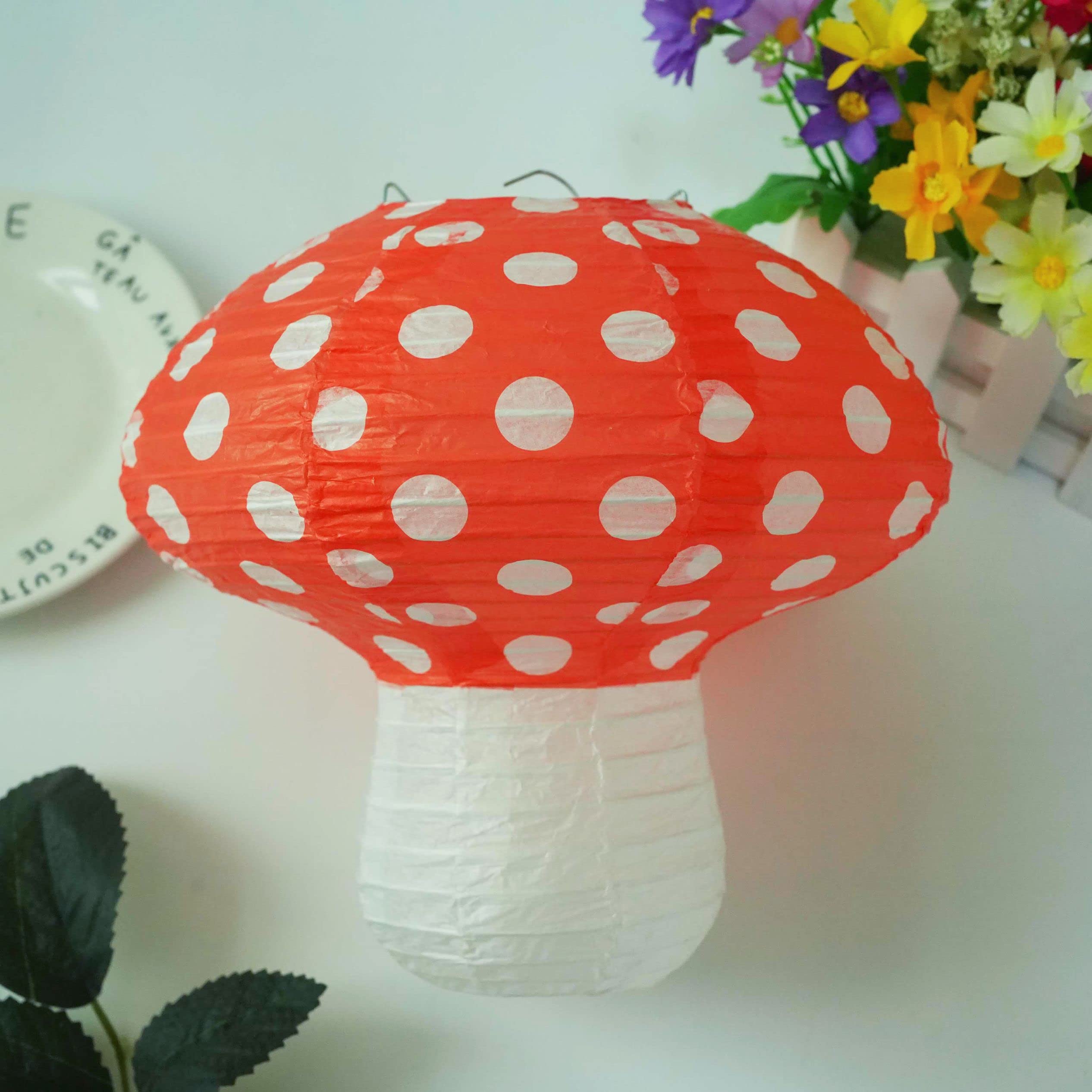 6Pcs Mushroom Paper Lanterns, 3D Mushroom Hanging Ornament For Wonderland Jungle Forest Themed Birthday Party Wedding Nursery De