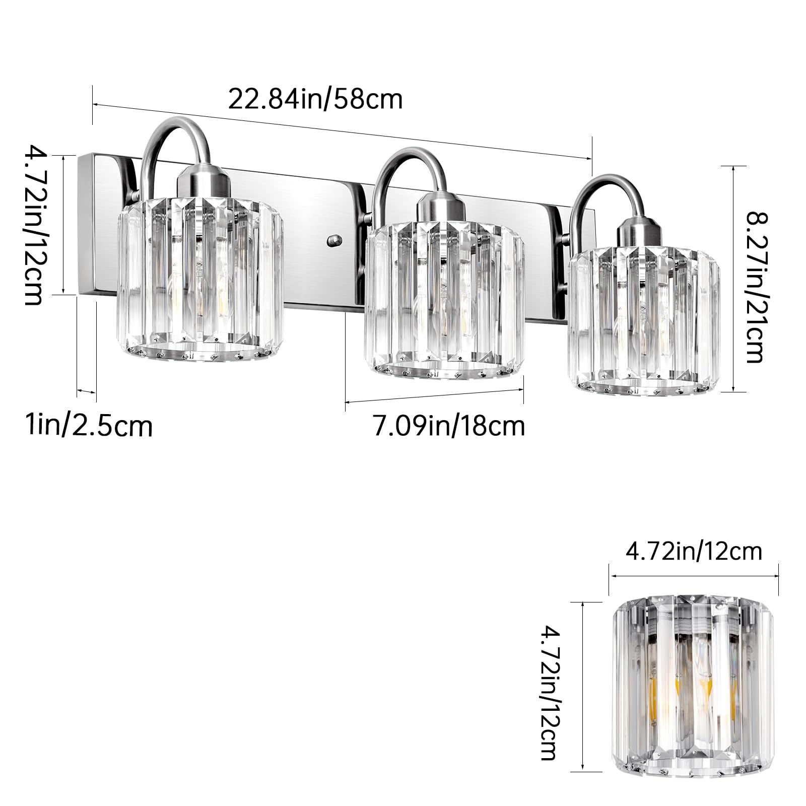 3-Light Brushed Nickel Vanity Light Fixtures For Bathroom Over Mirror