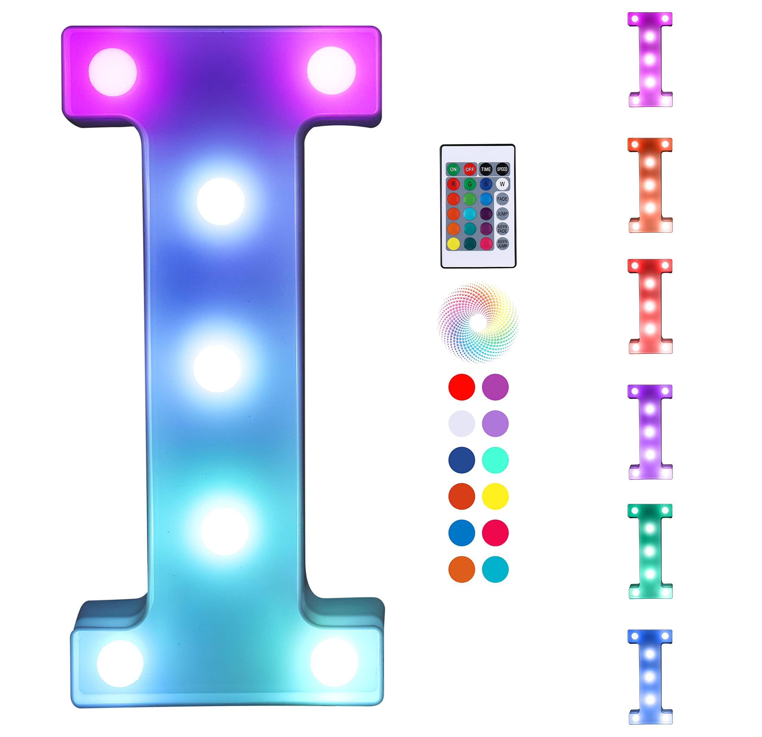 Foaky Colorful LED Letter Lights with Remote,Marquee Light Up Letters Sign for Night Light Wedding/Birthday Party Battery Powered Christmas Lamp Home Bar Decoration(I)