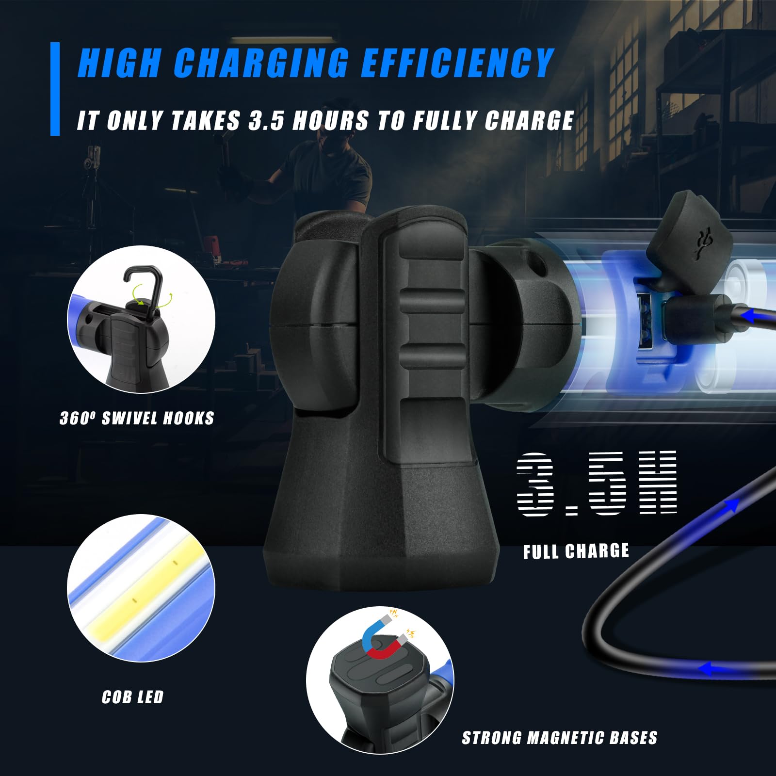 Zoeyltg Led Work Light, 3000Lm 5200Mah Rechargeable Magnetic Underhood Ip54 Waterproof Cordless Work Light Bar With Hooks & Usb