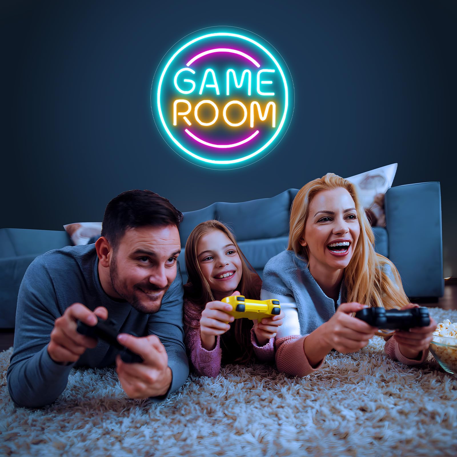 Basaneon Gamer Neon Sign, Dimmable LED Wall Decor, 13.3inx13.3in, Acrylic, D-Game Room, Model ZF-Game Room, Perfect for Boys Room