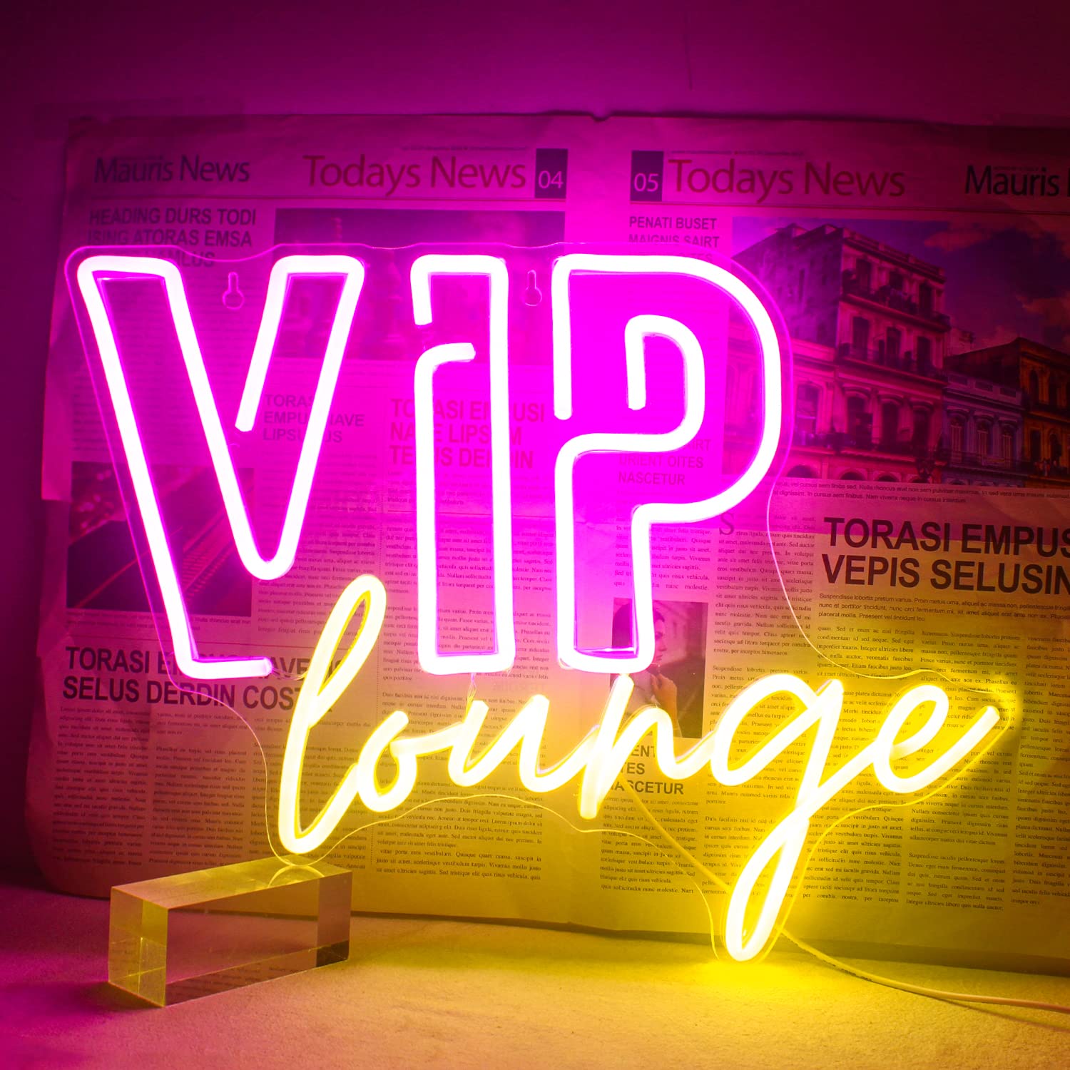 Horseneon Neon Wall Sign - LED Light Up Decor for Bar, Cafe, Hotel - 12.6L x 16.5W - Pink & Yellow Acrylic