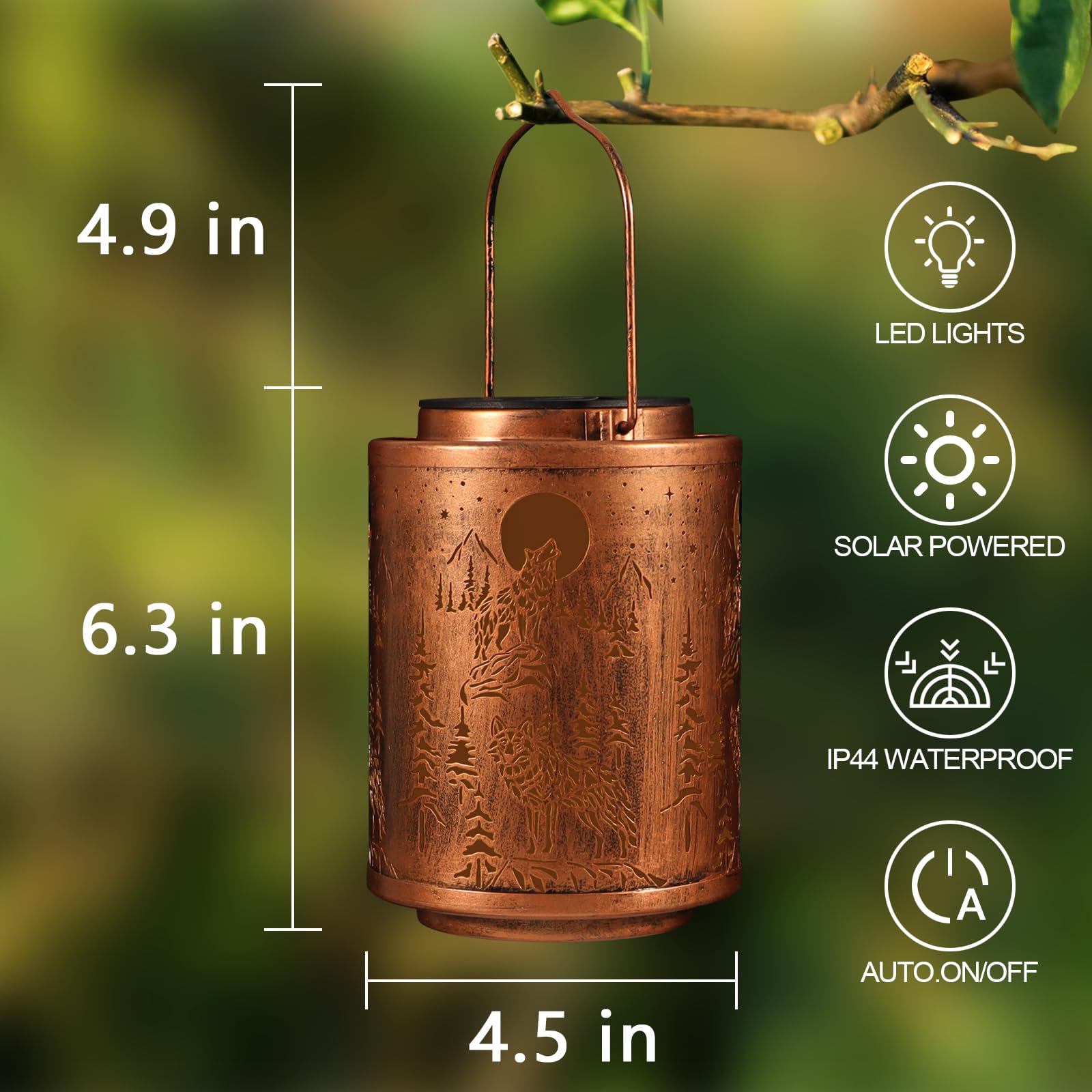 Tepaken Solar Lantern - Metal Hanging Light, Waterproof, Gold, Hummingbird-1 Model for Garden, Patio, Outdoor Decor