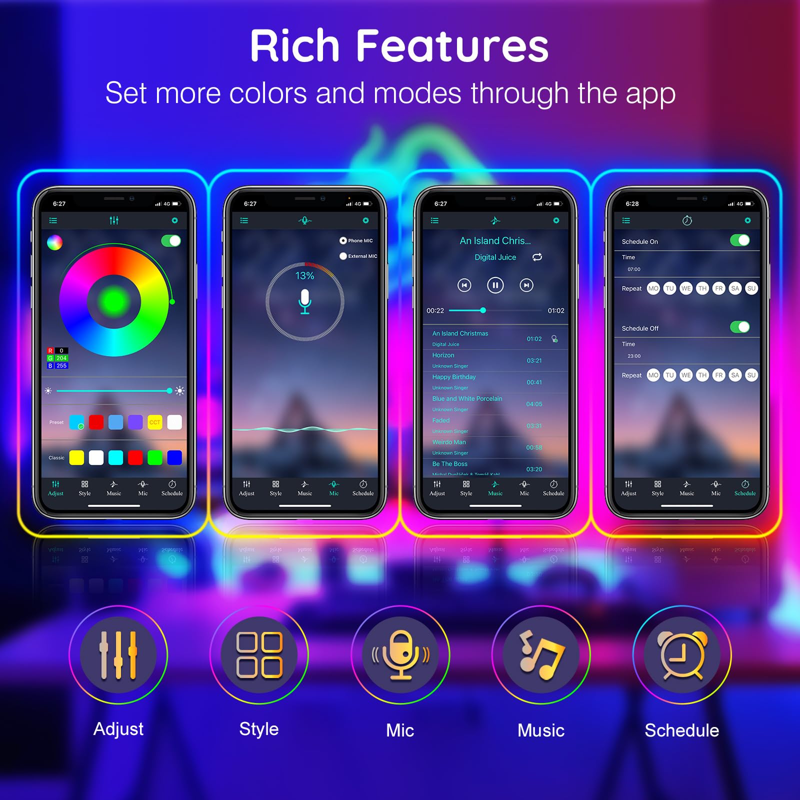 FBZ 20Ft Neon Rope Lights, RGB LED with App/Remote Control, Waterproof, Music Sync for Bedroom Decor