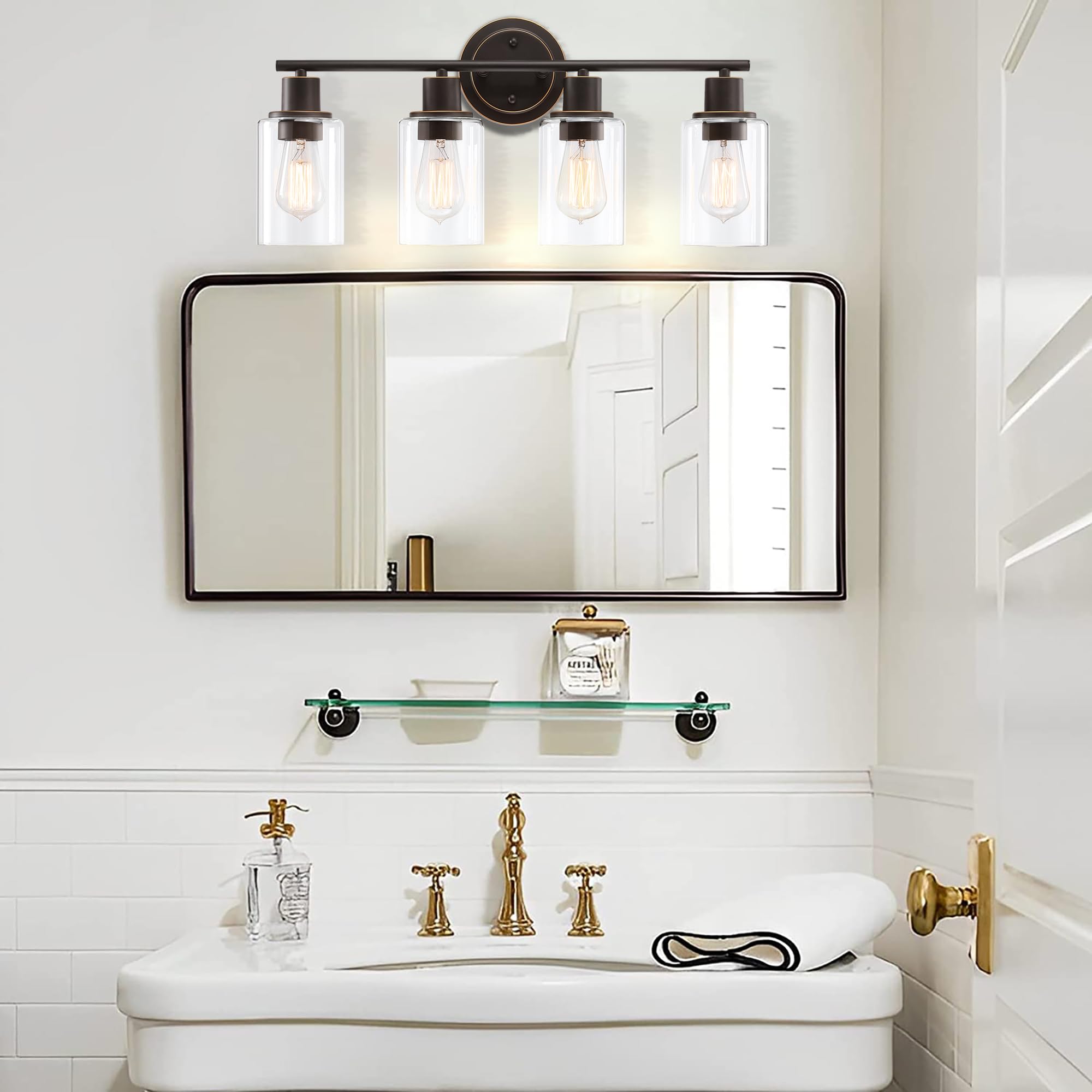 Faymart 4-Light Bathroom Light Fixture, Oil Rubbed Bronze, Glass & Metal, Model 748327231379