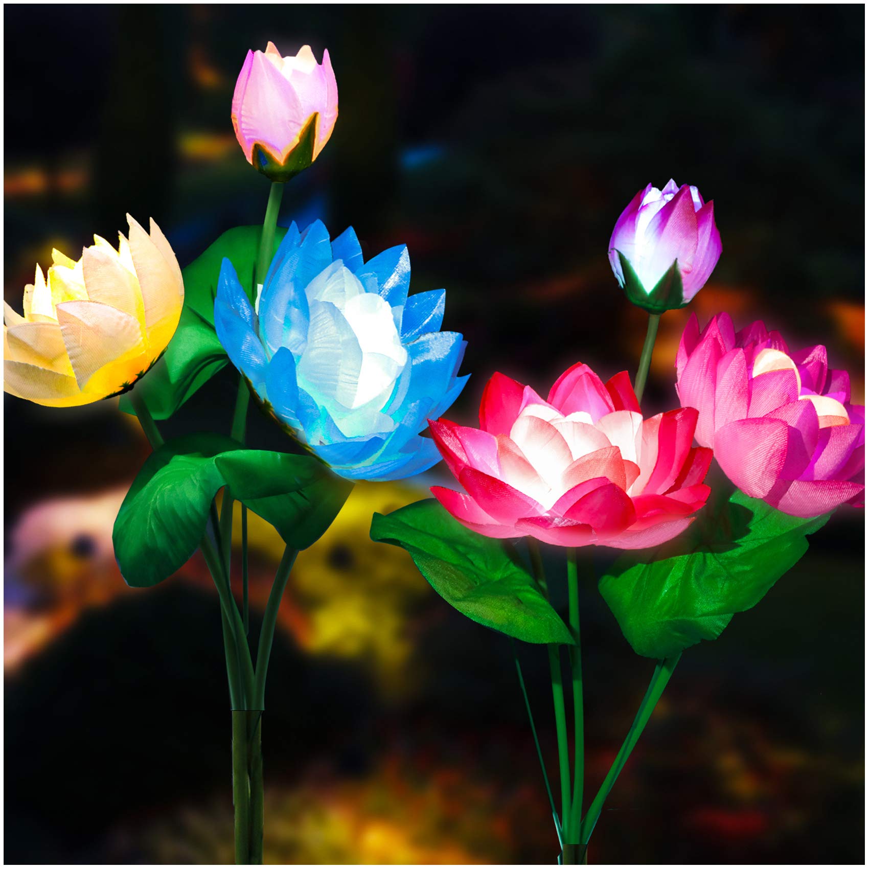 TONULAX Solar Lotus Flower Lights, Multicolor LED, Waterproof, Touch Control, 2-Pack, Plastic Silk