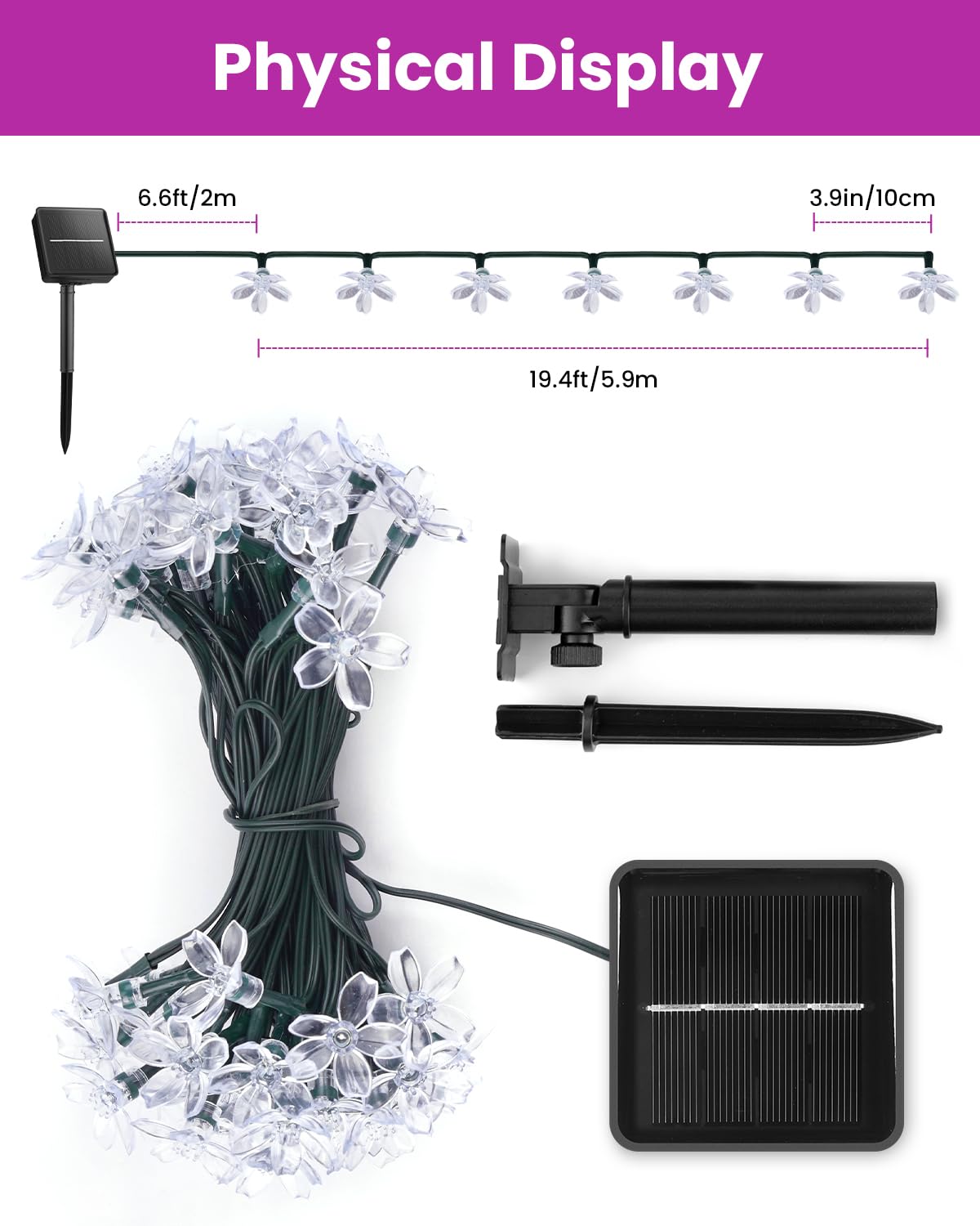 Brightown 60 LED Solar String Lights, Pink, Outdoor Waterproof Fairy Lights for Garden, 1 Pack, Model 62741733-140b-4c35-8bb8-45d