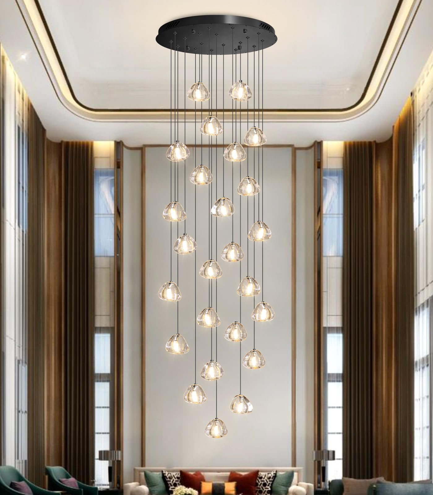 HAIXIANG 157" Black Chandelier - 25 Lights Adjustable Dimmable Bubble Crystal Balls Pendant Light Fixtures MMQ9025