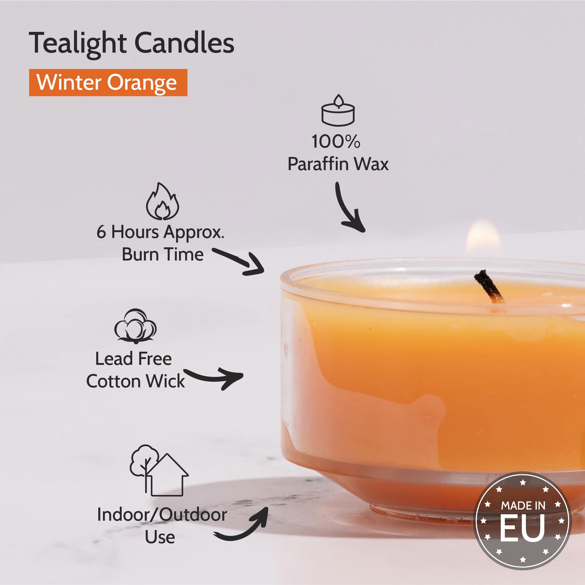 Hyoola Scented Tealight Candles - Winter Orange - 6 Hour Burn Time - 15 Pack - Clear Cup - 1.9 Inch