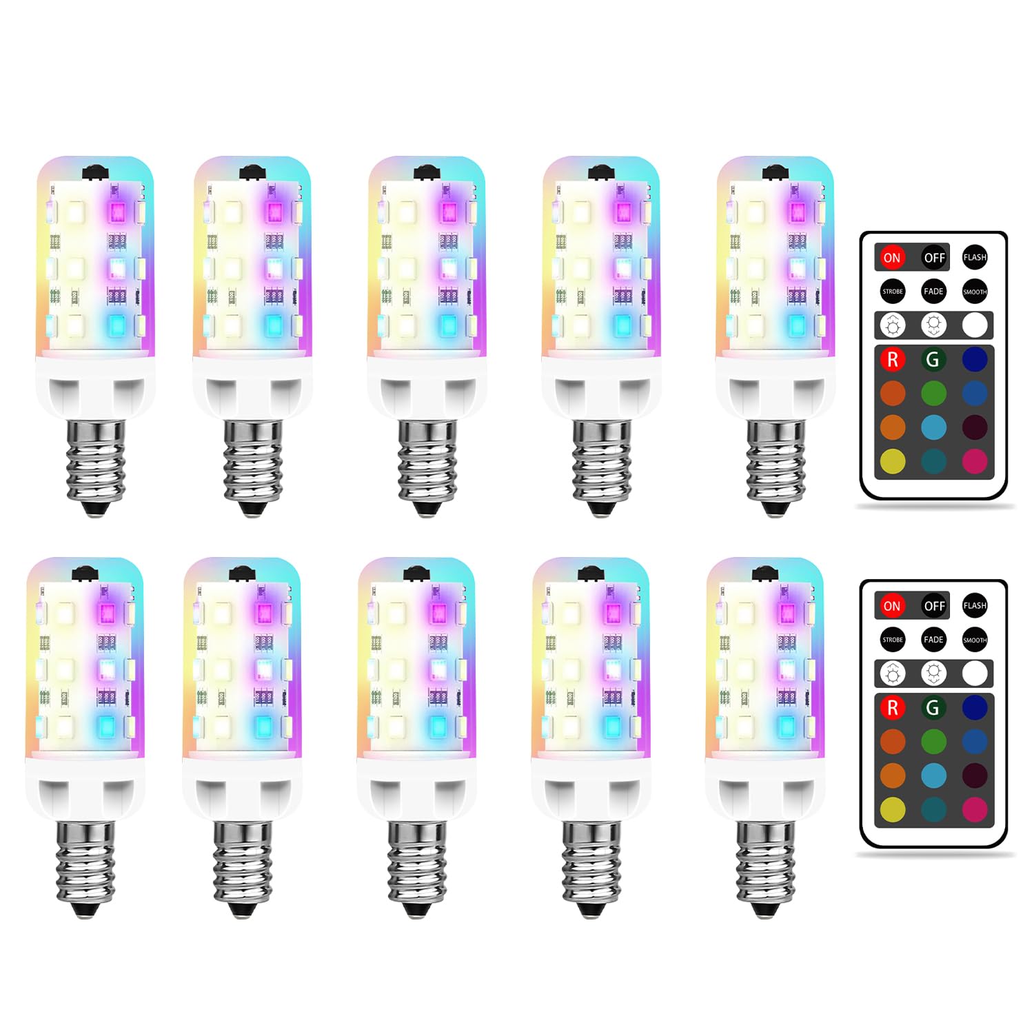XRise E12 LED Bulb 2.5W Dimmable RGB+White Color Changing, Remote Control, 6000K, 250LM, E12 Base, 10 Pack