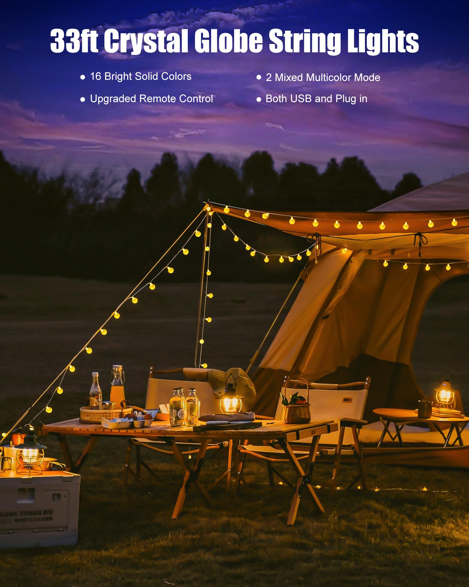 Minetom Crystal Globe String Lights, 33ft, 100 LED, USB, Waterproof, Remote, Timer, 16 Colors, Multicolor, RGB