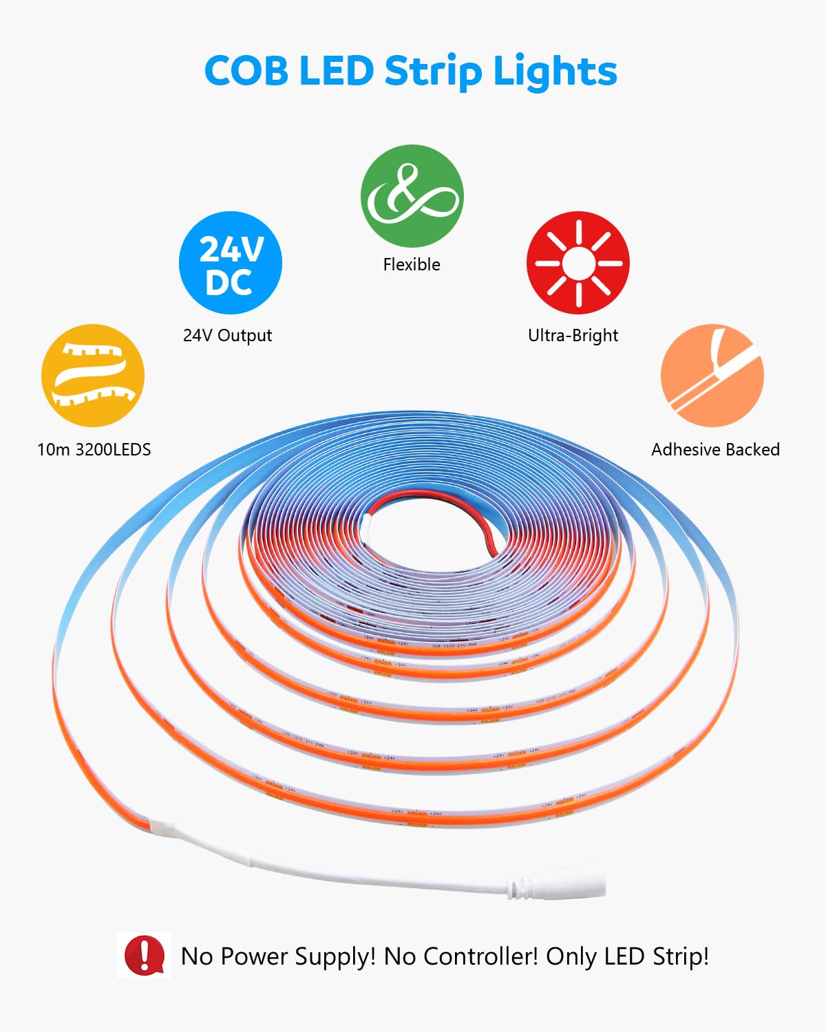 Aclorol Led Cob Light Strip 32.8Ft Red Led Strip Lights 24V Flexible Led Strip Lighting Led Tape For Bedroom Cabinet Other Diy L