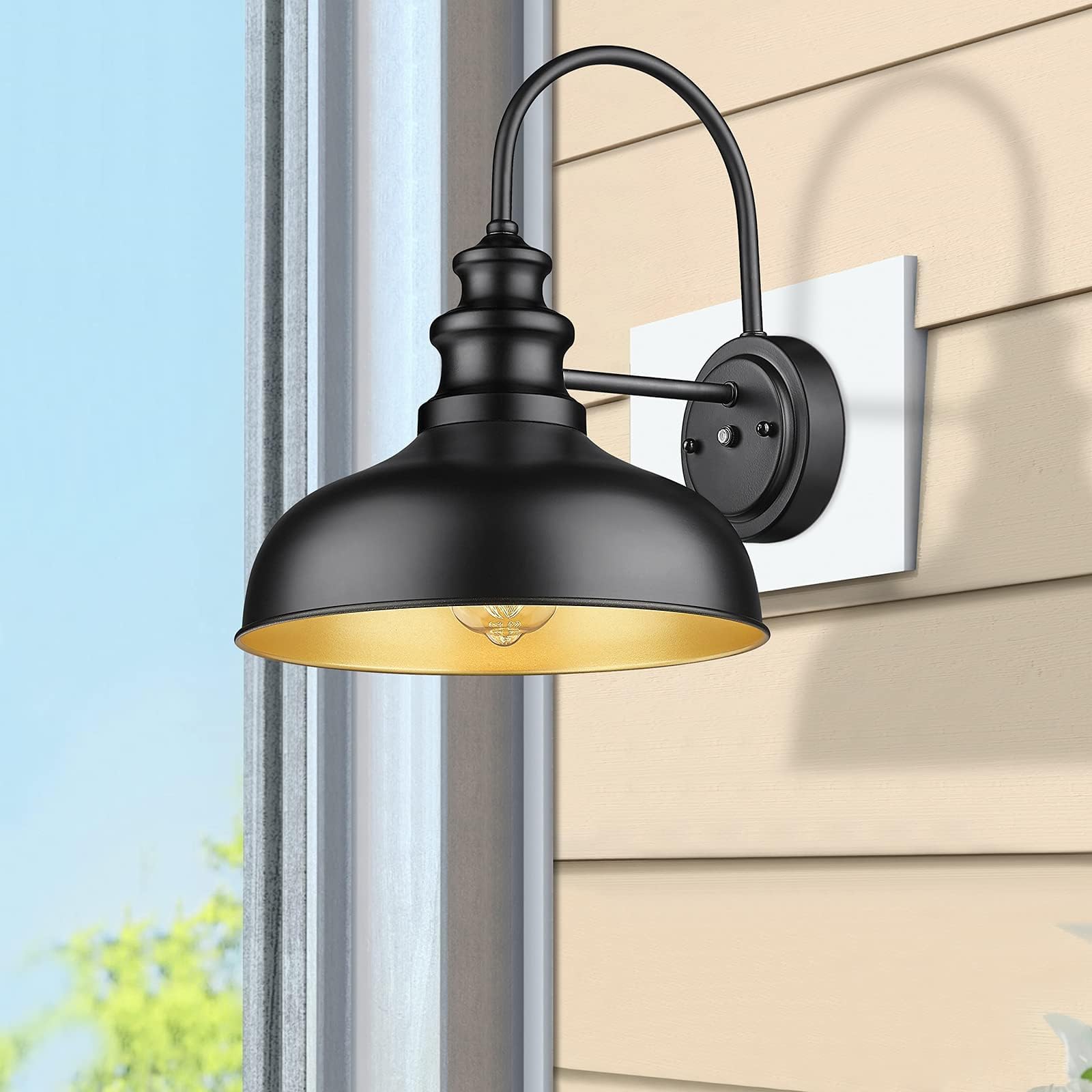 Bestshared Outdoor Wall Sconce, Black Gooseneck Barn Light, 2 Pack, Copper Finish