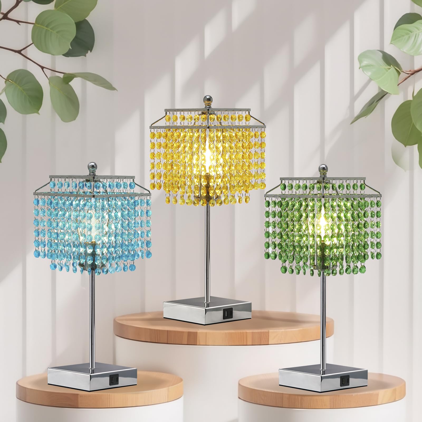 Luvkczc Crystal Table Lamp With Touch Control, Bedside Crystal Table Lamp With Usb C+A Ports, 3-Way Dimmable Lamp With Crystal S