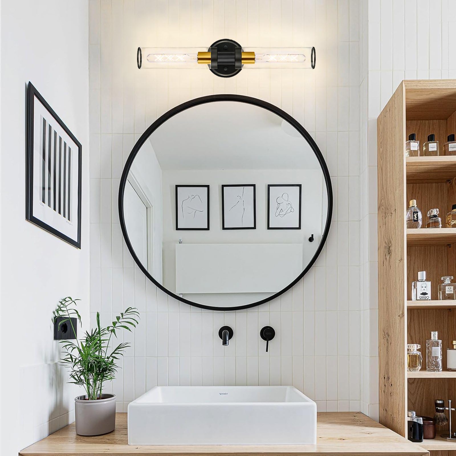 Mecuss Wall Sconces Lighting 2-Light Industrial Vanity 18in Black & Gold Metal Model V01-BK