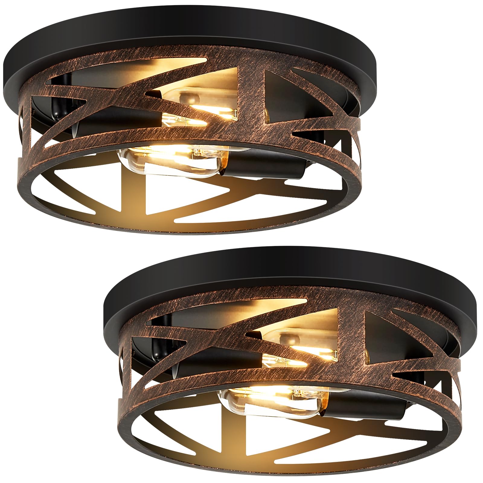SKEJAO Flush Mount Ceiling Light Fixture,Vintage Metal Black 2-Light Hallway Light Fixtures Ceiling,Rustic Retro Light Fixtures 