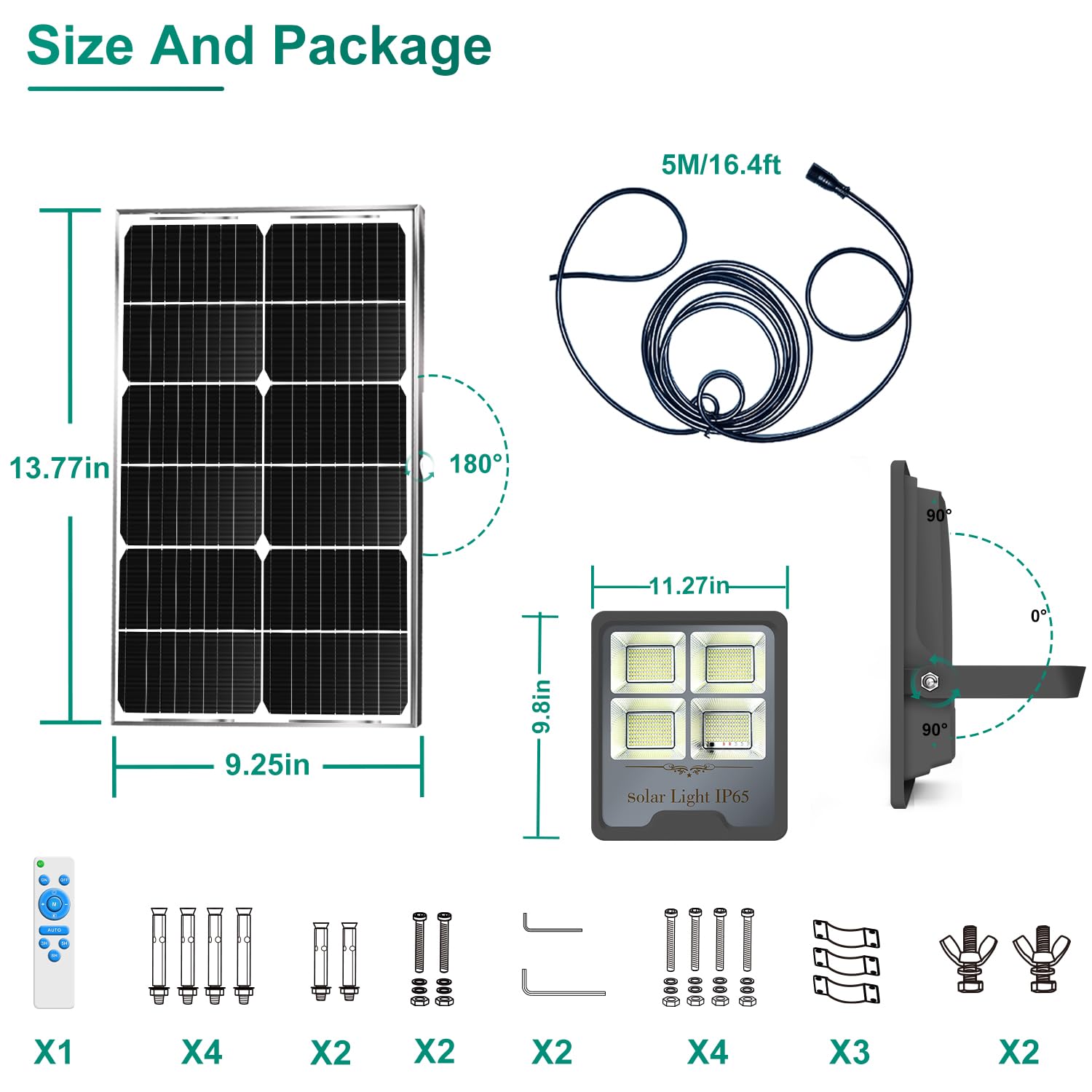 Gebosun Black 2-Pack 300W Led Solar Flood Light, Remote Controlled, Dusk To Dawn, 30,000Lumen, 6000K, Ip65 Waterproof For Shed B