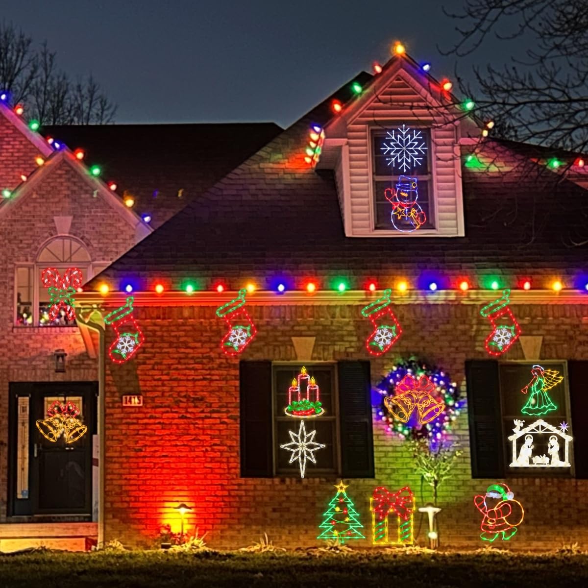 TRWYMZ 16" Christmas Window Silhouette Lights - 4 Pack Multicolor Plastic Angel, Star, Nativity & Candle Decorations