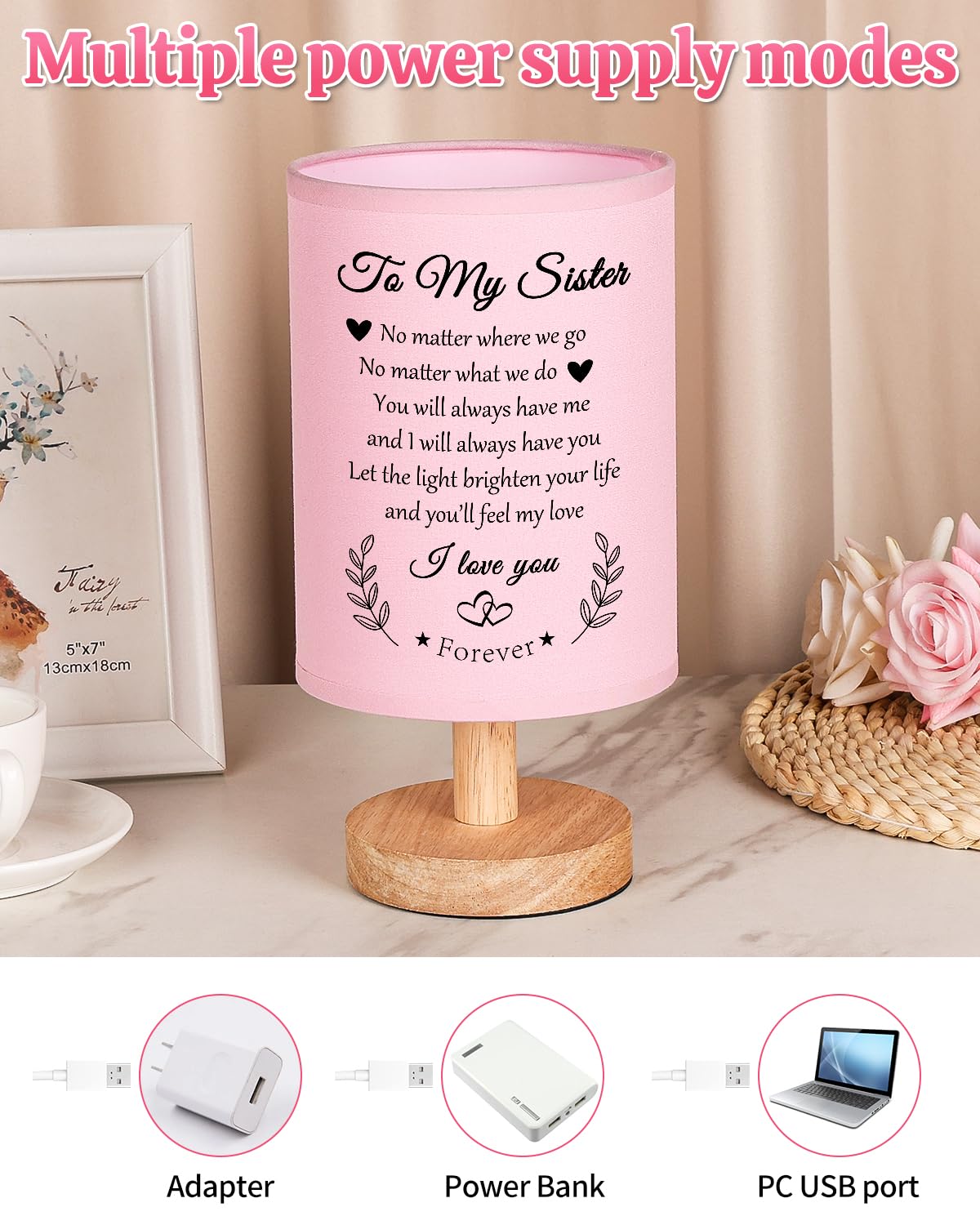 SOUHONEY Sister Lamp - Unique Birthday Gifts for Sister, Beige, Model SH-YMTD-JM