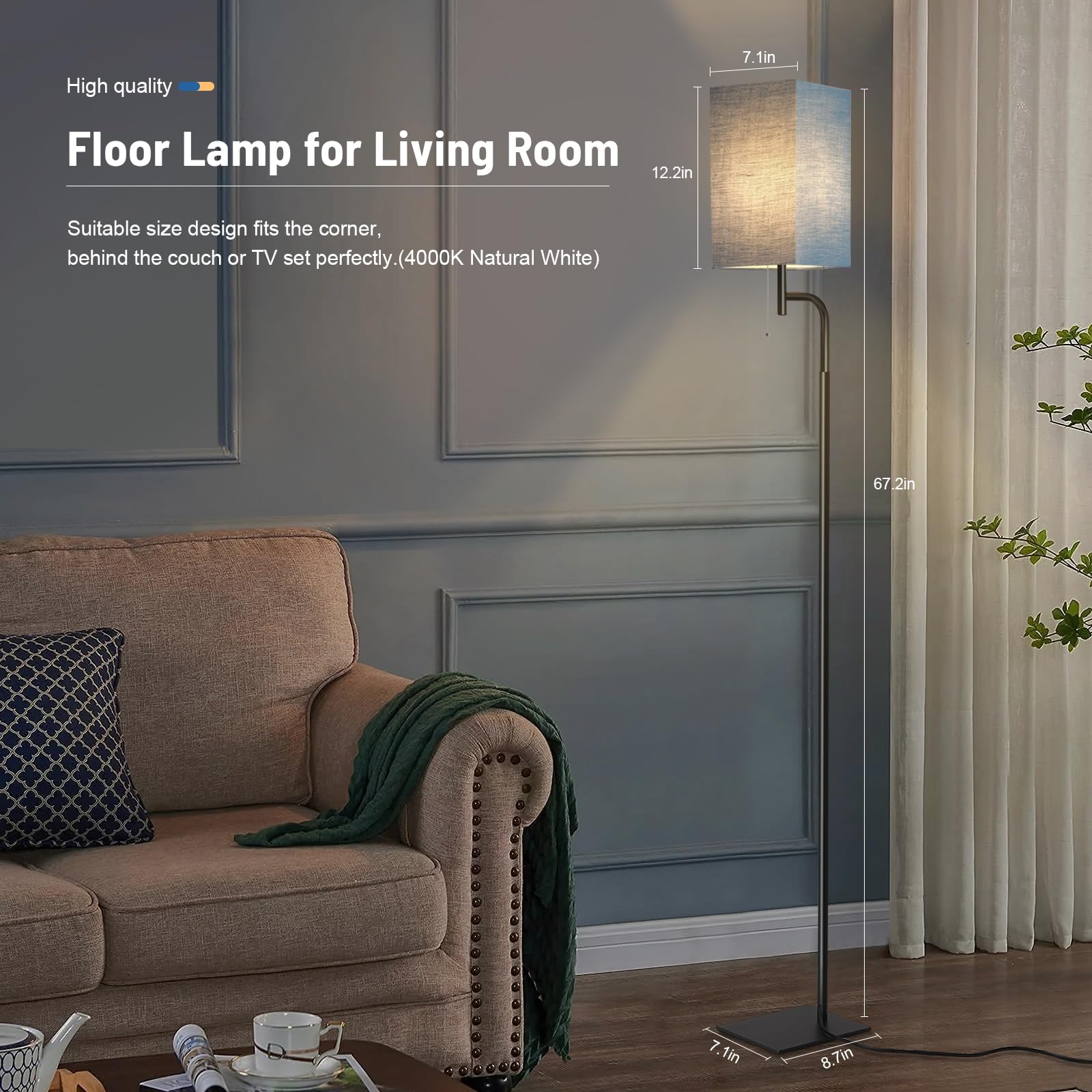 Iporovon Floor Lamp Modern Standing Lamp, 3 Color Temperatures, Metal, Blue, Model FL-230217-B