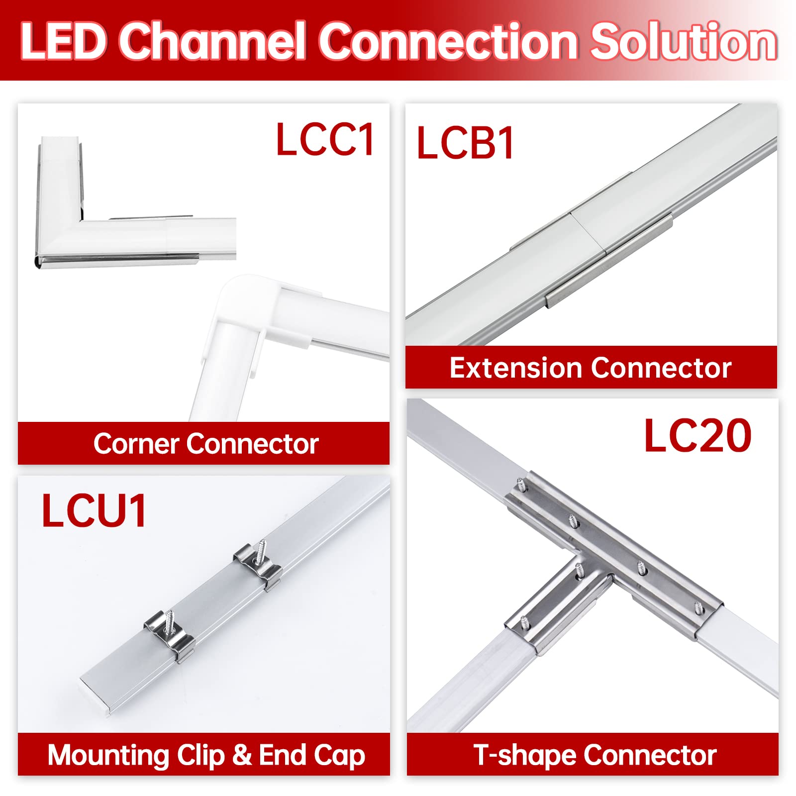 Muzata 10 Pack Extension Connector for LED Channel, Stainless Steel, Model MZZ335, 17MM Width U Shape