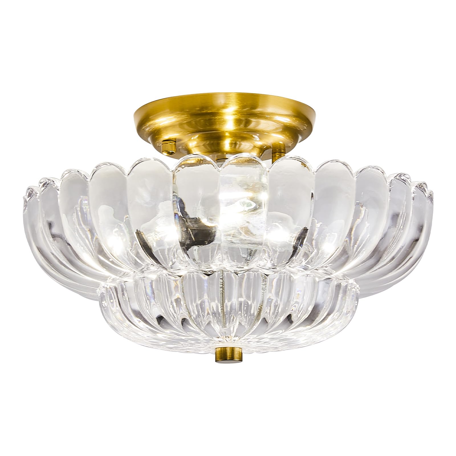 GloMuse Ceiling Lights Semi Flush Mount Ceiling Light White Glass Ceiling Light Gold Base Modern Light Fixture for Hallway Livin