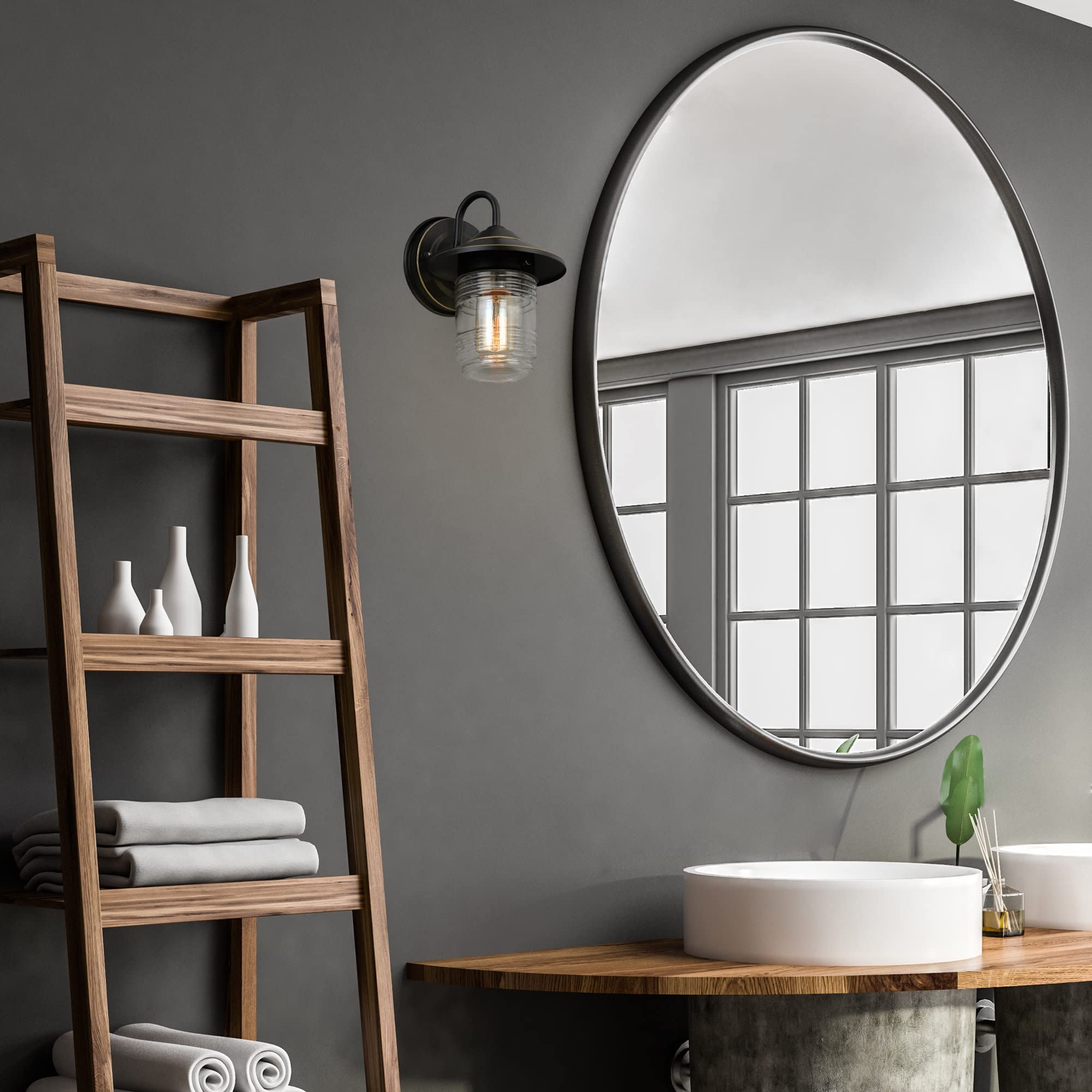 Design House 588558-Orb Classic Jerome Jelly Jar 1-Light Indoor/Outdoor Dimmable Wall Light With Clear Ribbed Glass And Shepard'