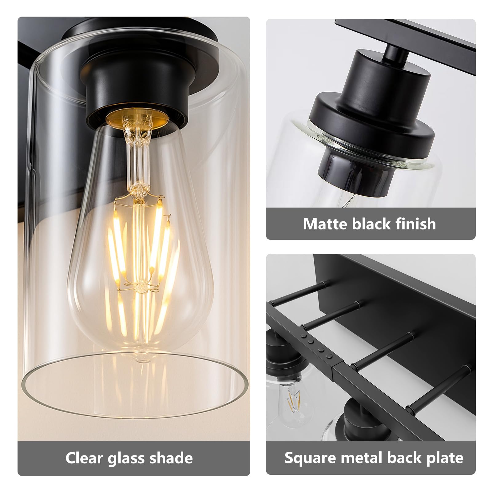 Hccz 8 Light Black Bathroom Vanity Light Fixture  Long Farmhouse Vanity Lights Over Mirror Modern Large Bathroom Lighting Wall Light With Clear Glass Globe For Mirror Living Room Bedroom