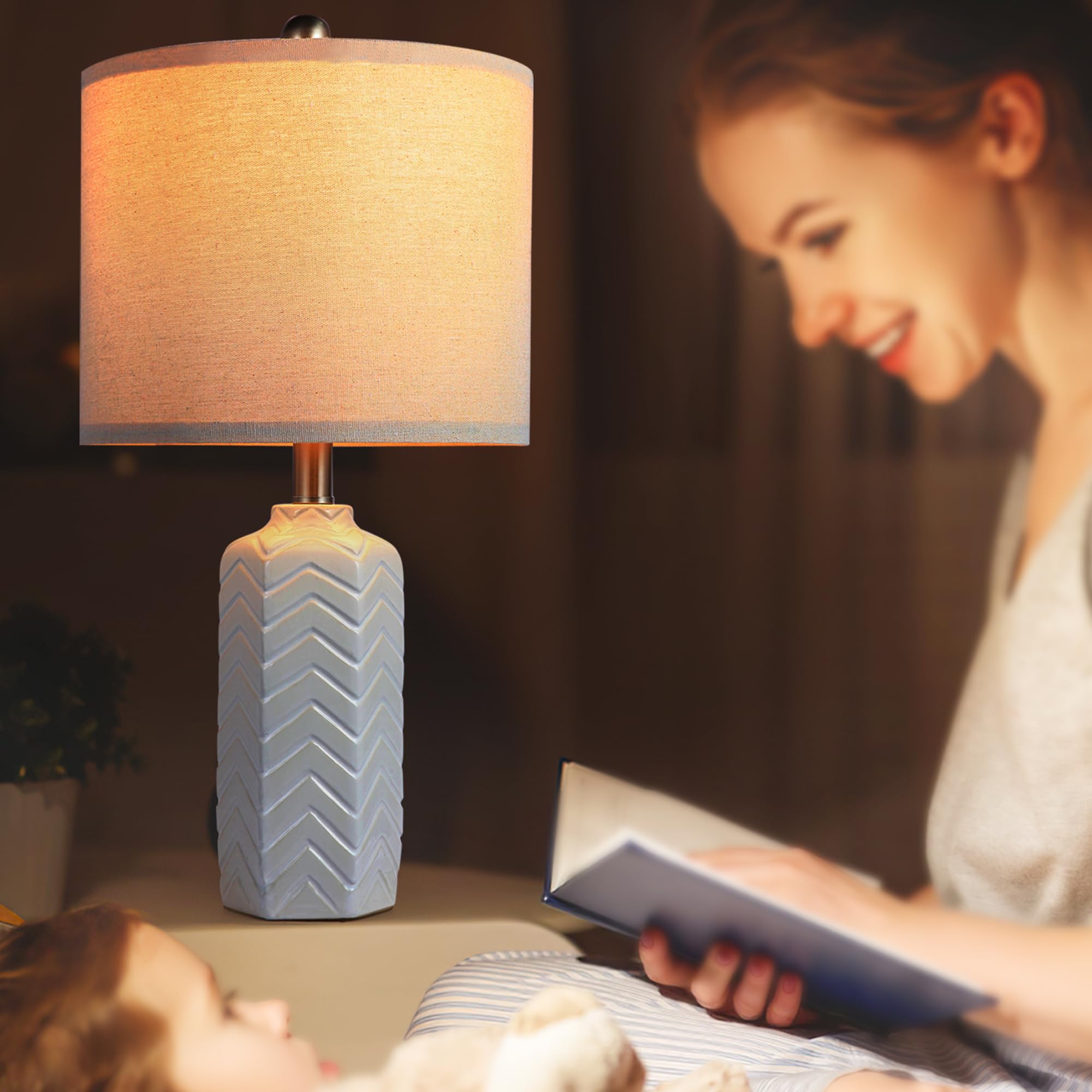 Ikopyal 22'' Ceramic Table Lamp Set Of 2 For Living Room White Desk Lamps For Bedroom Farmhouse Bedside Nightstand Lamp End Tabl