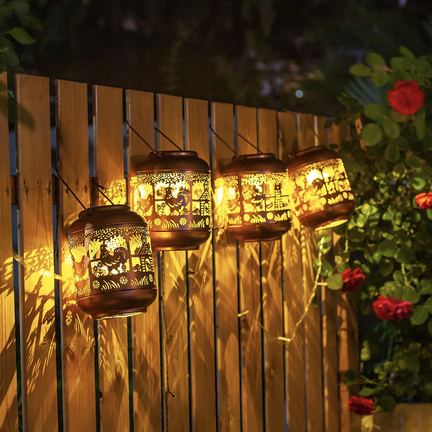 2 Pack Chicken Solar Lanterns Outdoor Waterproof,Hanging Solar Lights Chicken Gifts For Women Men Metal Led Decorative Light For