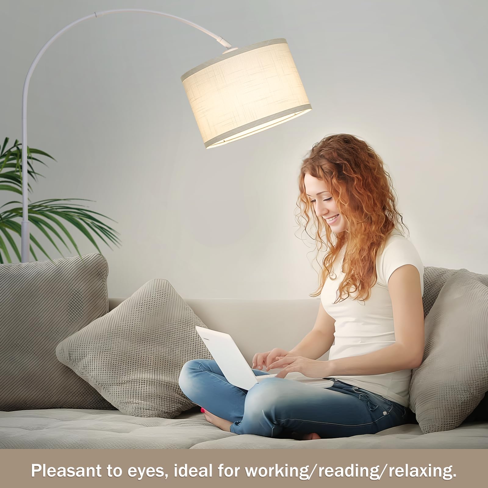 Seaside Village Standing Lamp For Living Room, Dimmable Arc Floor Lamp With White Adjustable Hanging Shade, Modern Pole Lamp Tal