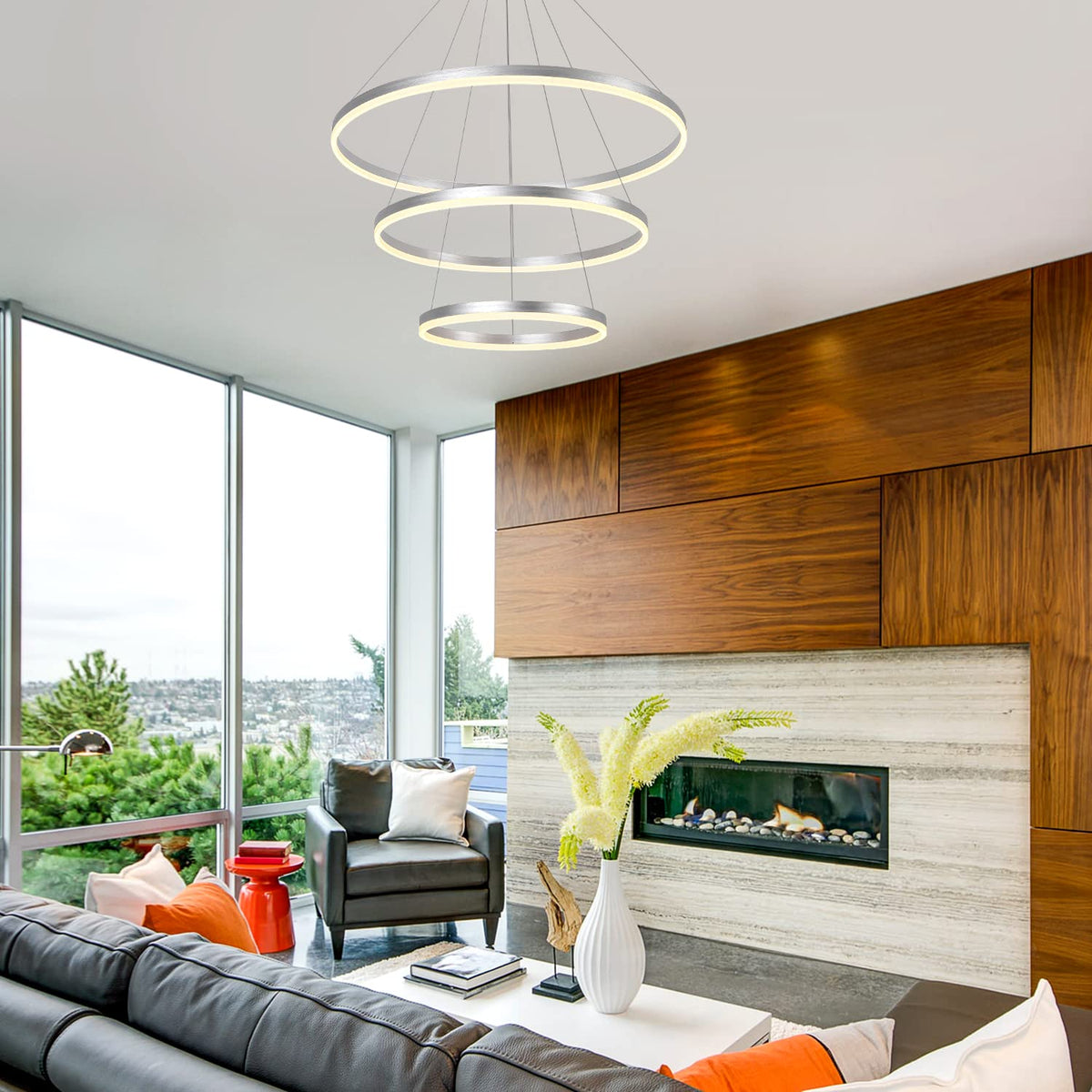 Xgzl · Lighting 3-Rings D31.5’’ Modern Led Chandelier Silver, Dimmable ...