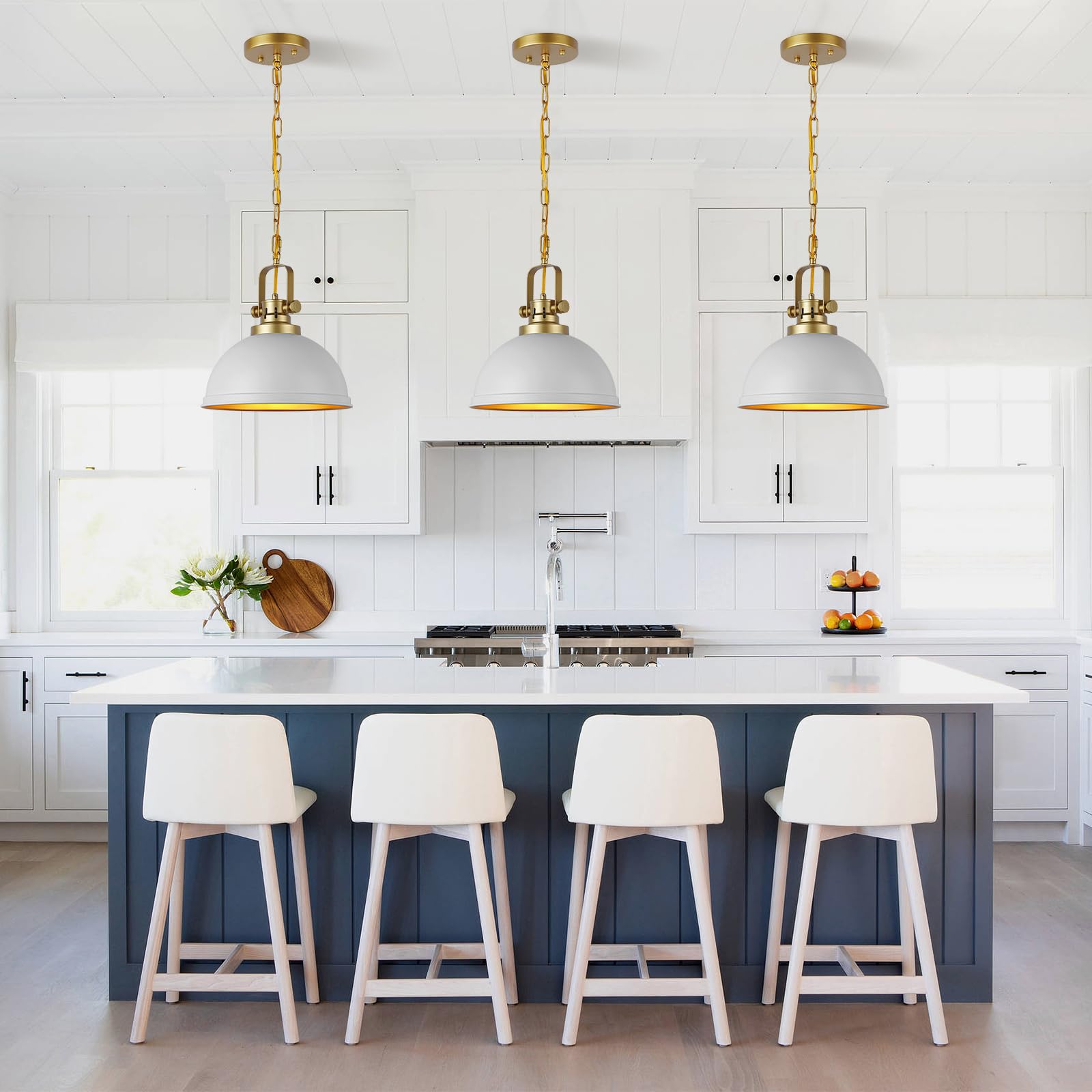 Mgcanyu Modern White And Gold Pendant Lights 11.8 Vintage White Gold Pendant Light Fixtures Iron Dome Lighting Hanging Ceiling For Kitchen Island Dining Room Restaurant Bedroom Farmhouse Entrance