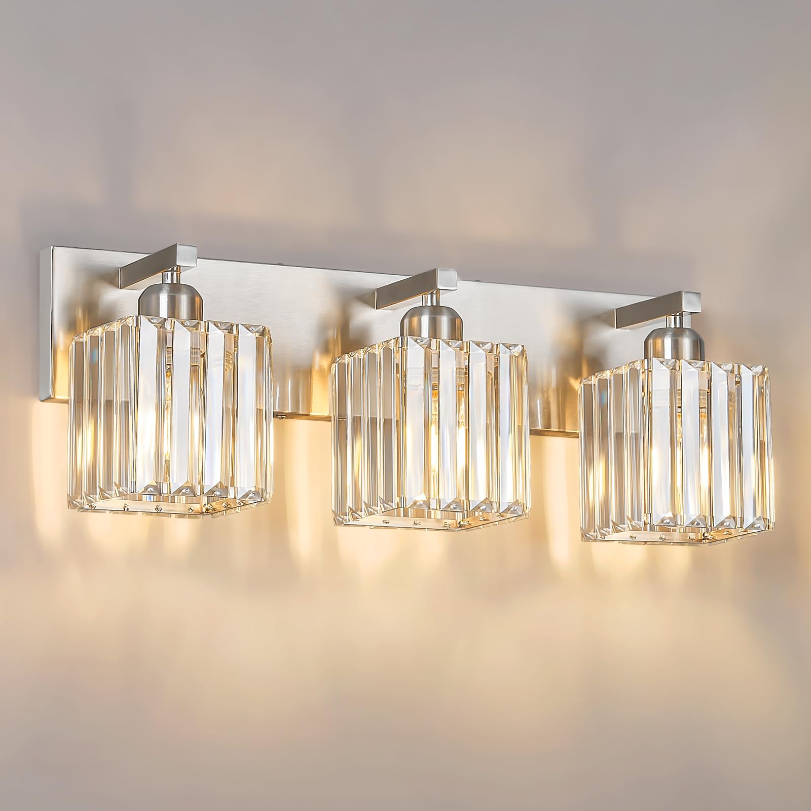 FDPBY Modern Vanity Light 2-Light Brushed Nickel Crystal Bathroom Wall Fixture