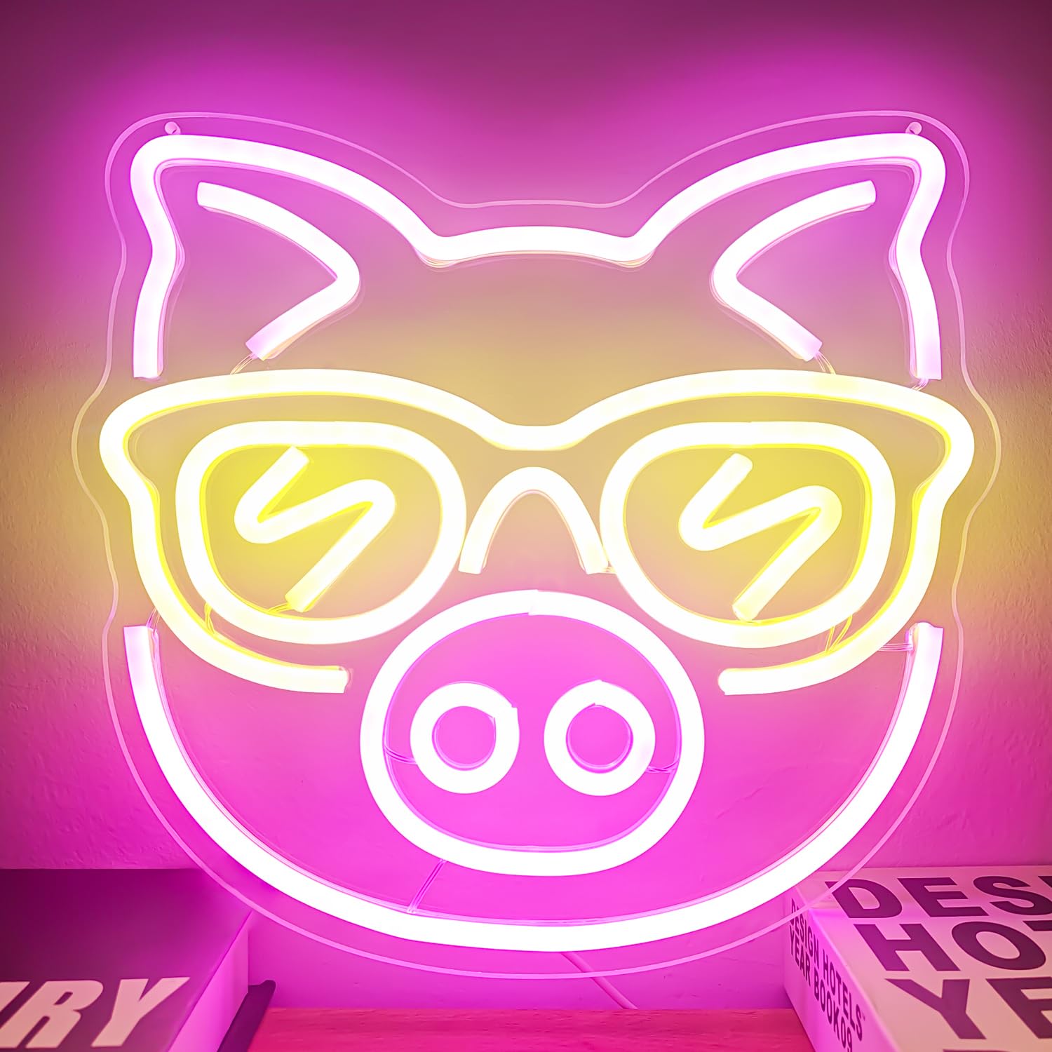CinsYarn Neon Led Sign - Cute Pig Design for Wall Decor - Acrylic - Colorful - Perfect for Bedroom, Kids Room, Bar, Club, Party