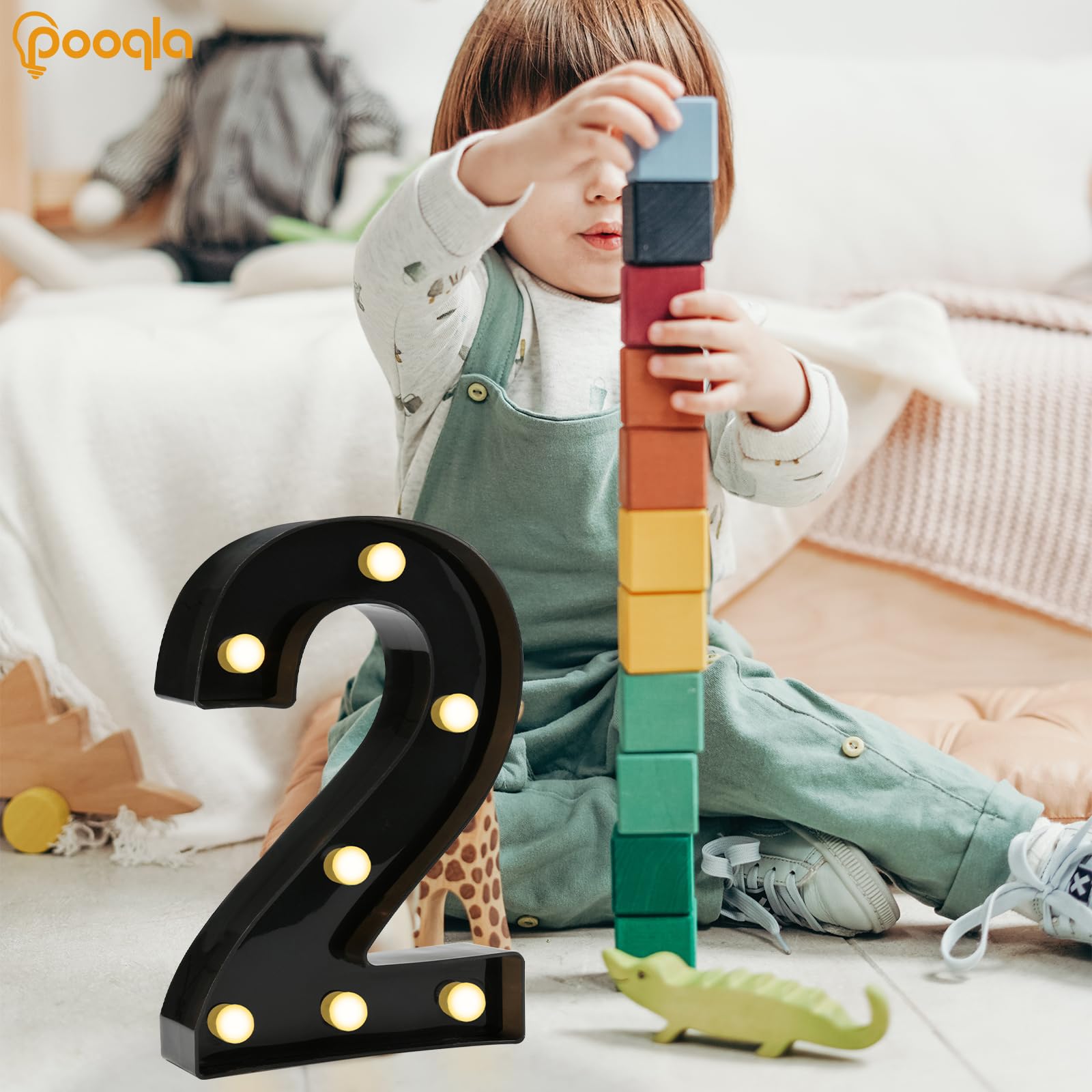 Pooqla Decorative Led Light Up Number Letters, Black Plastic Marquee Number Lights Sign For 2Nd 21Th Birthday Party Wedding Decor Battery Operated Black Number 2