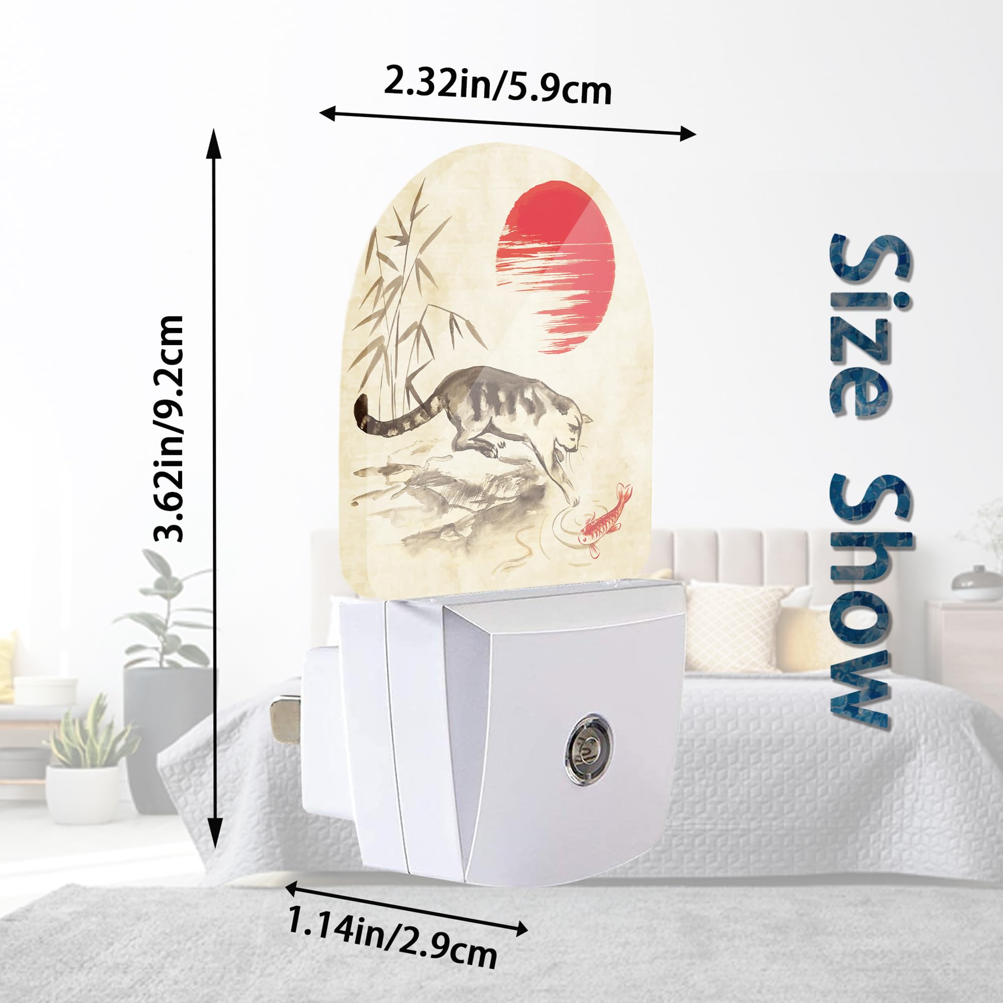 Axxitude Japanese Funny Cat Night Lights Plug Into Wall For Girls Boys Room,Night Light Led Lamp Dusk To Dawn Sensor Round Lamp