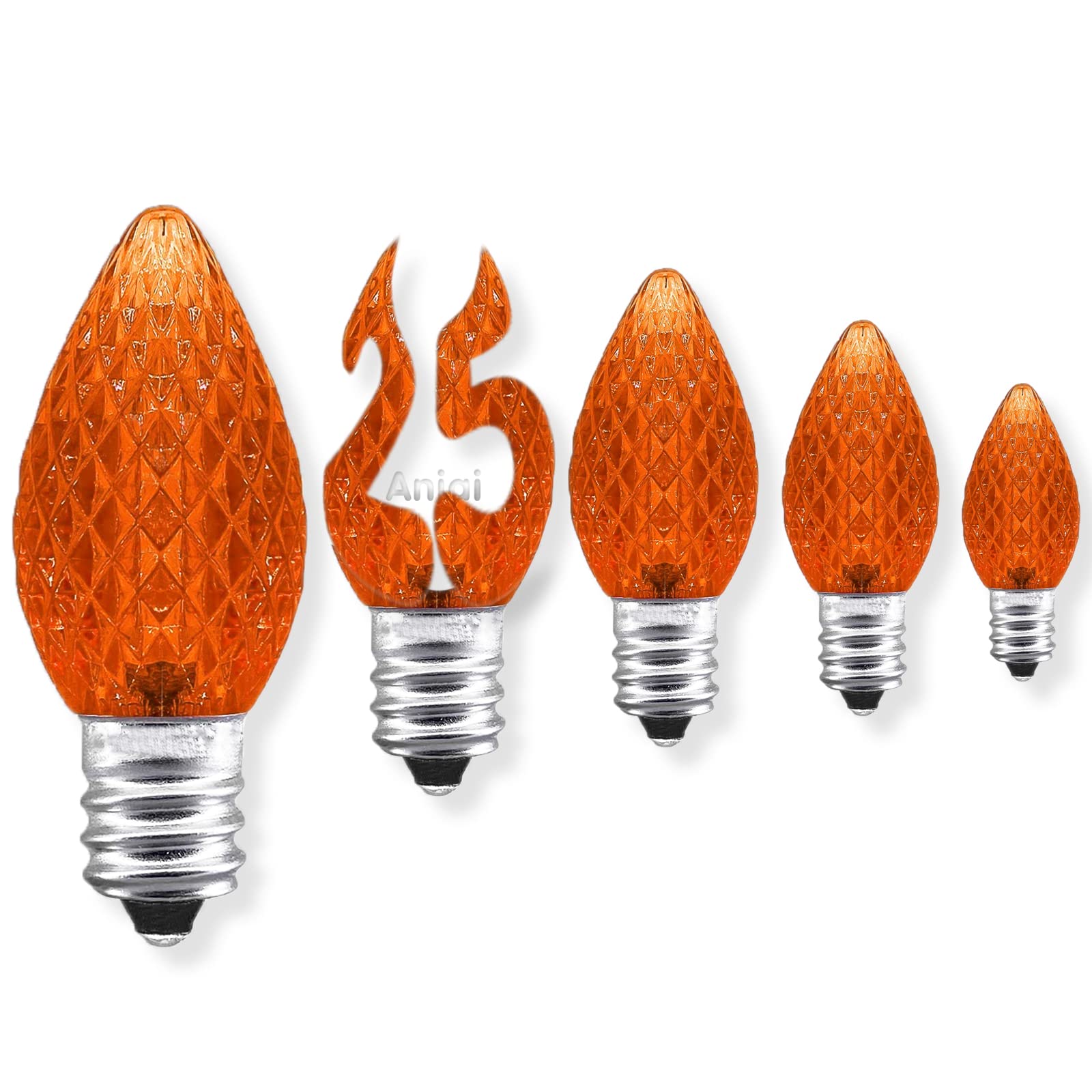 Aniai C7 LED Christmas Light Bulbs - Orange Plastic Replacement Bulbs - 25 Count