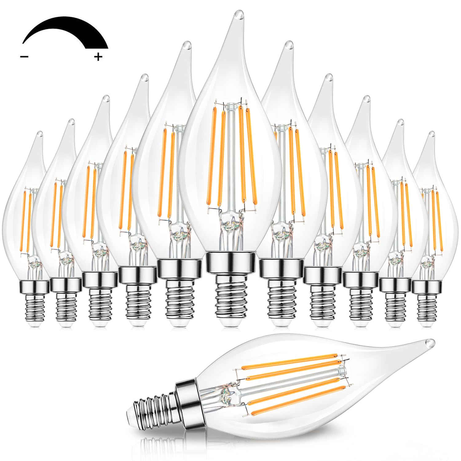 Tobusa Dimmable E12 Led Bulbs 60W Equivalent, 2700K Warm White, 12-Pack, Clear