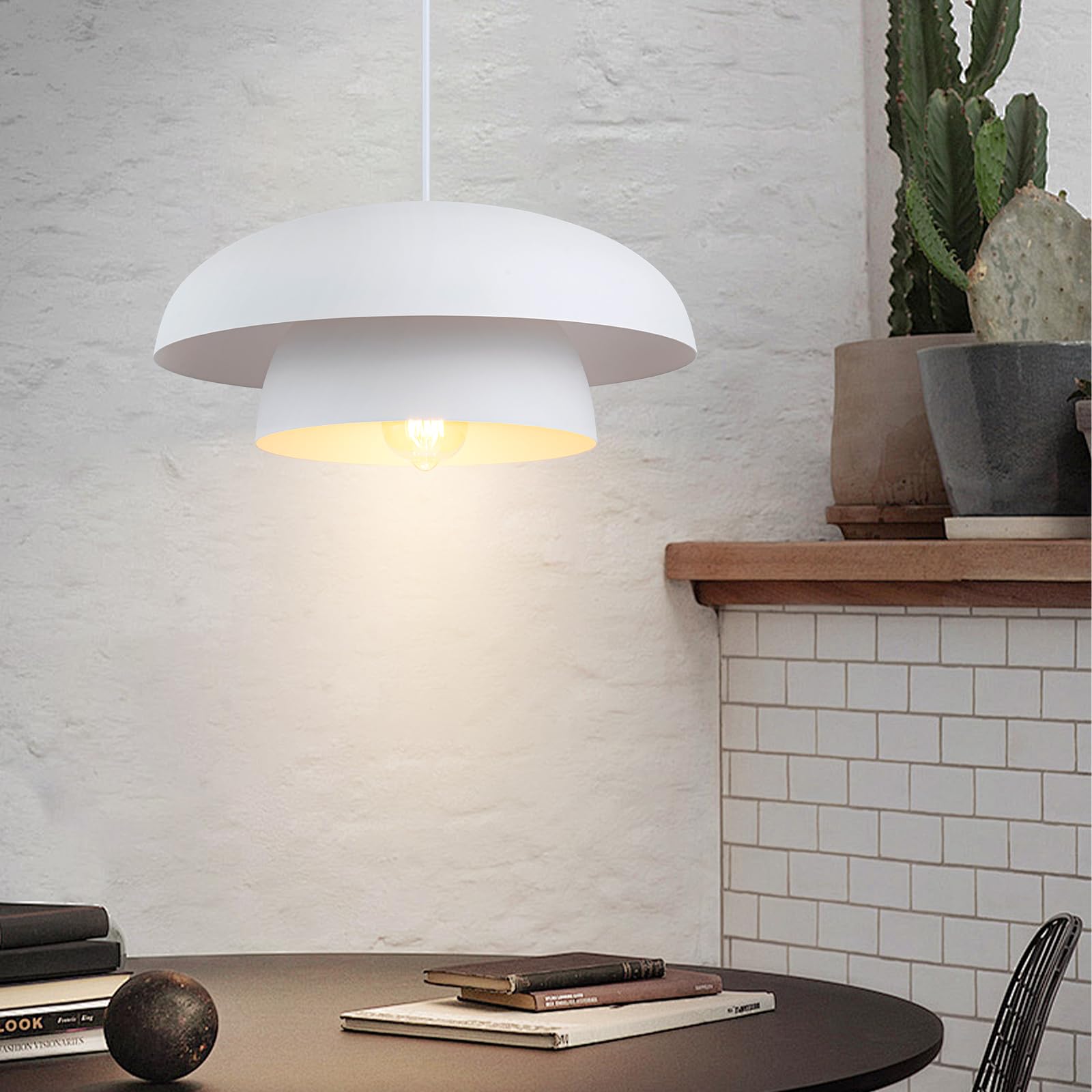 Lingkai 15.7" White Modern Pendant Light Fixtures, Kitchen Lighting Fixtures Ceiling Hanging Light Fixtures, Farmhouse Large Pendant Light For Kitchen Island Lighting Hanging Lamp