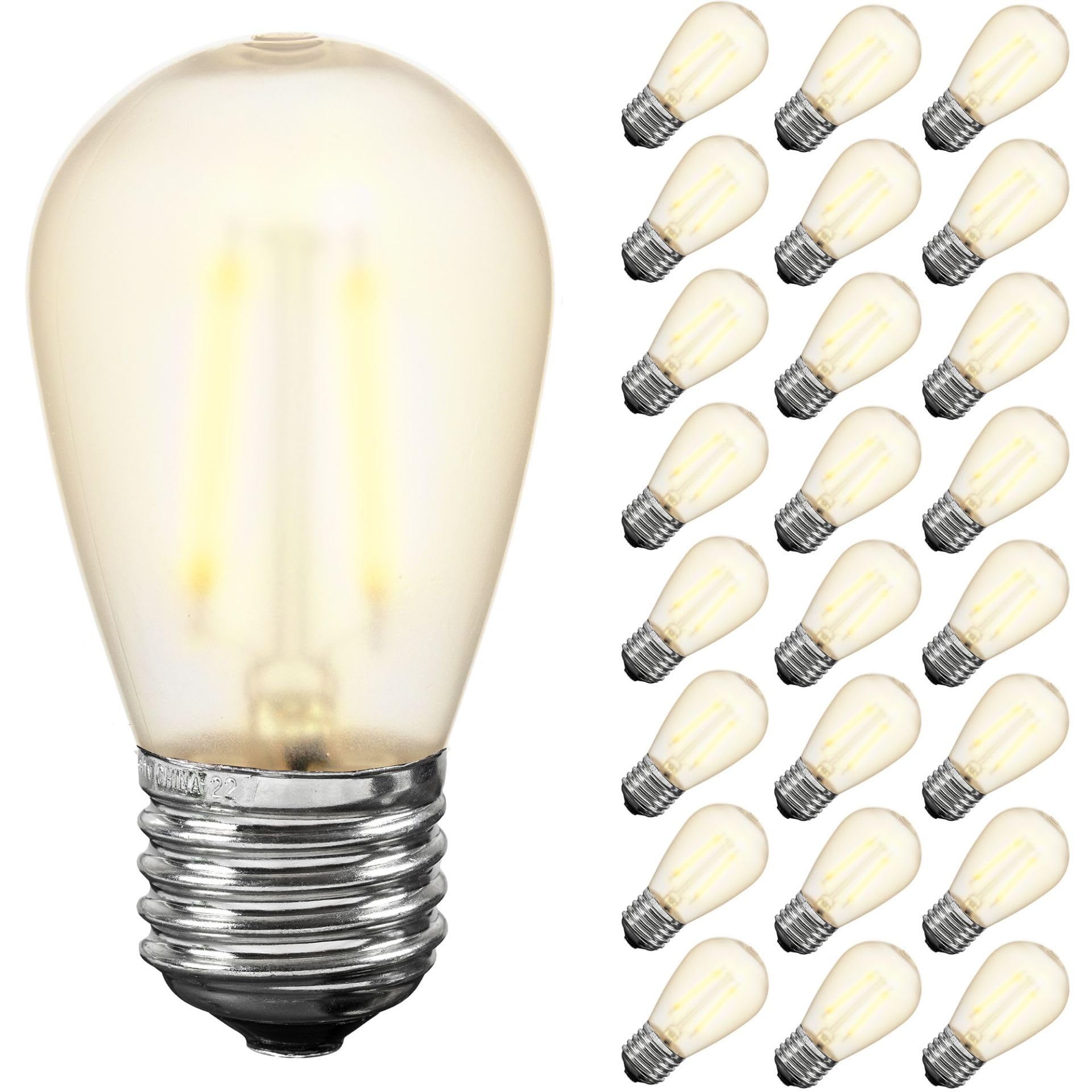Novelty Lights S14 LED Edison Replacement Bulbs, 25 Pack, Shatterproof Plastic, Frosted Warm White, E26 Base, 30,000-Hour Lifespan