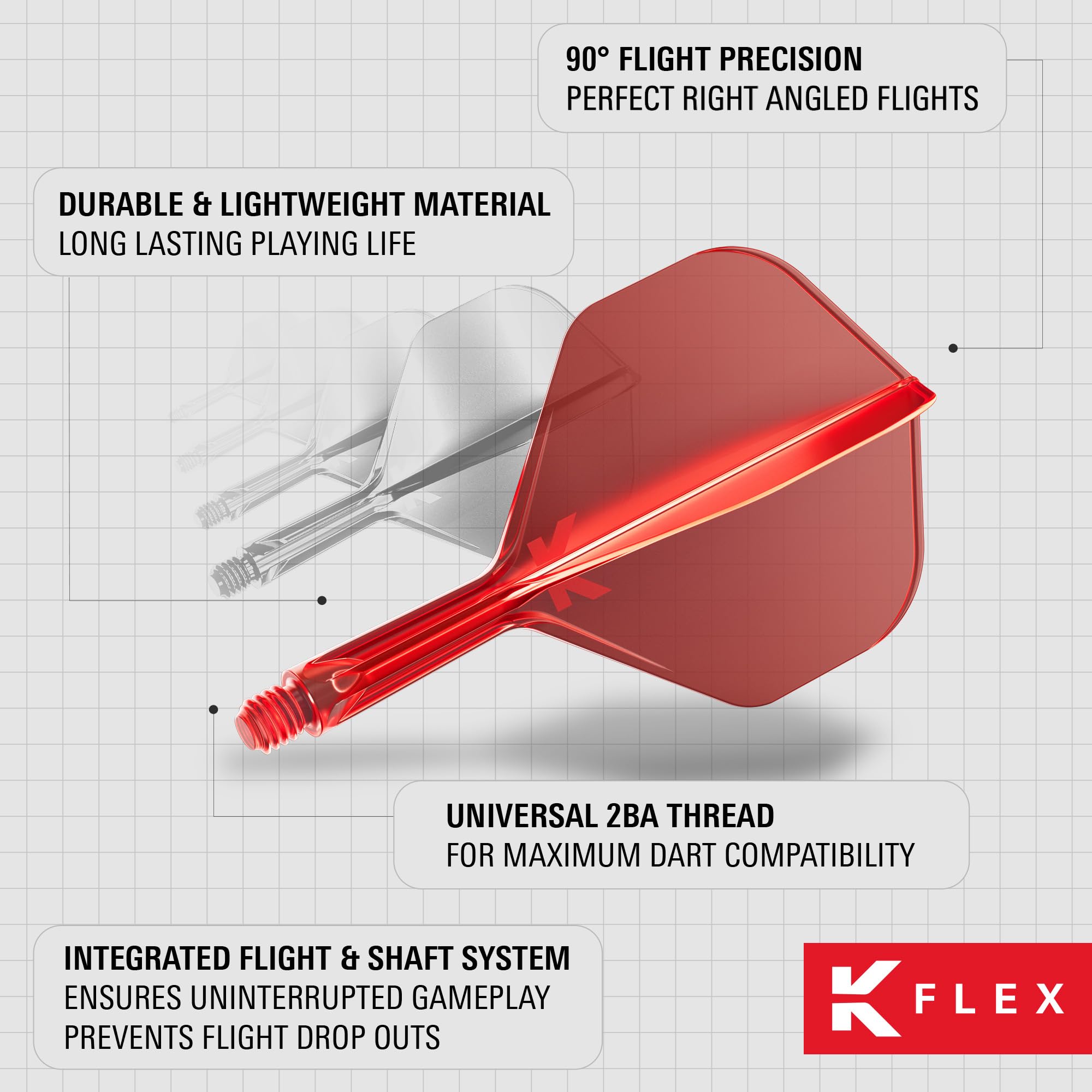 Target Darts K Flex Integrated Dart Flights And Shafts  No.2 Red (Intermediate) | Pack Of 3 K-Flex - No2  Kflex All In One Moulded Dart Flight & Stem | Professional Dart Accessories