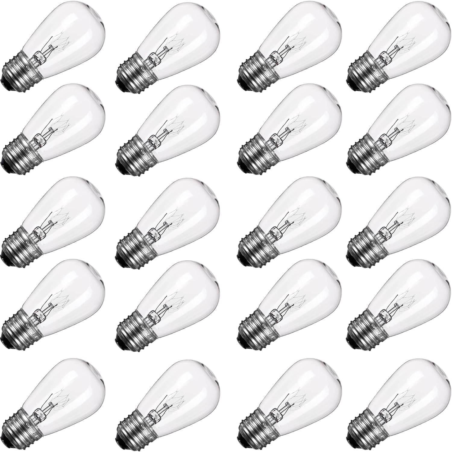 Minetom 20Pack S14 Replacement Light Bulbs - 11 Watt Warm Incandescent Edison Light Bulbs With E26 Medium Base For Commercial Gr