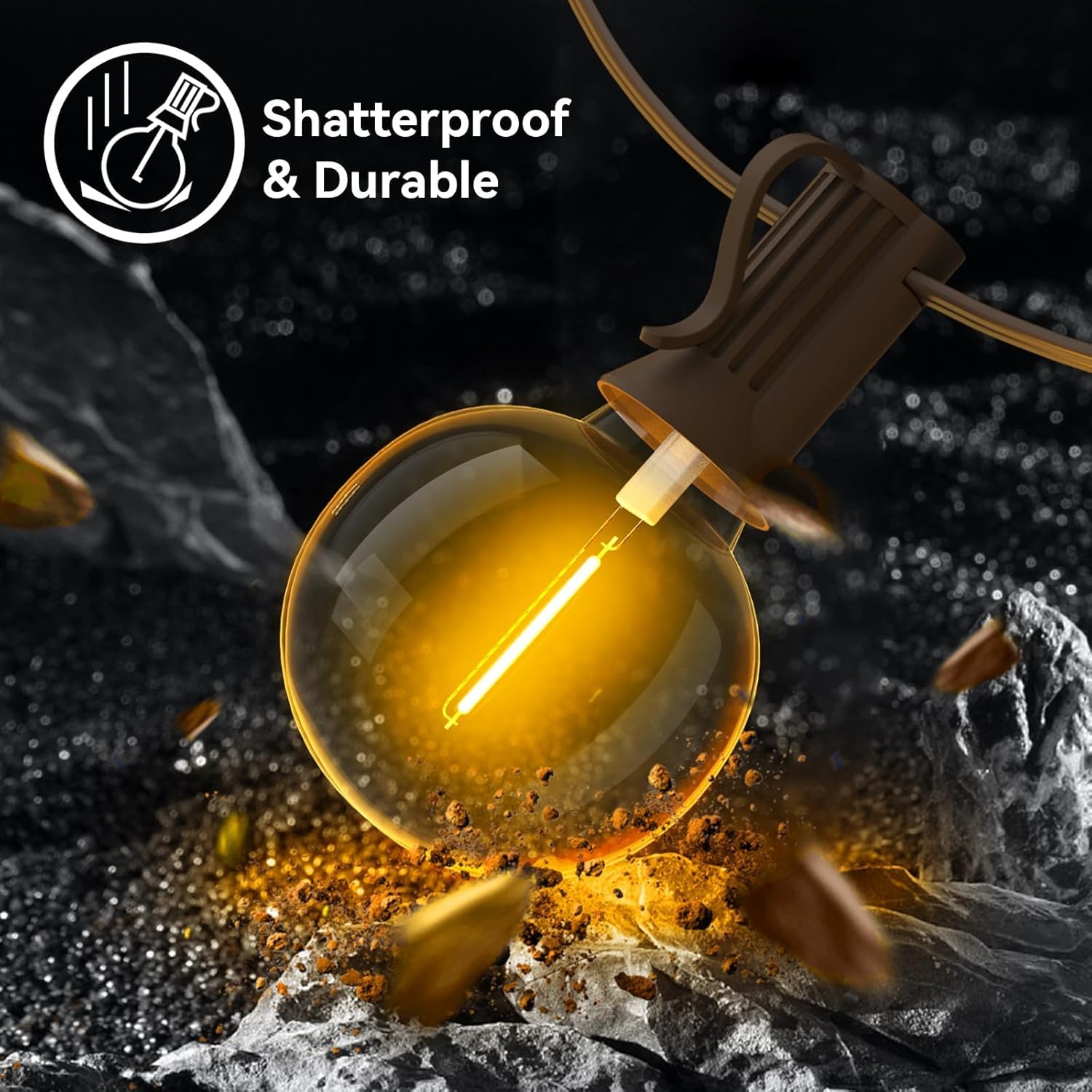 Vocevos Outdoor String Lights, 100FT G40 LED, Waterproof, Brown Wire, Heavy-Duty, Shatterproof, Connectable, Patio Decor